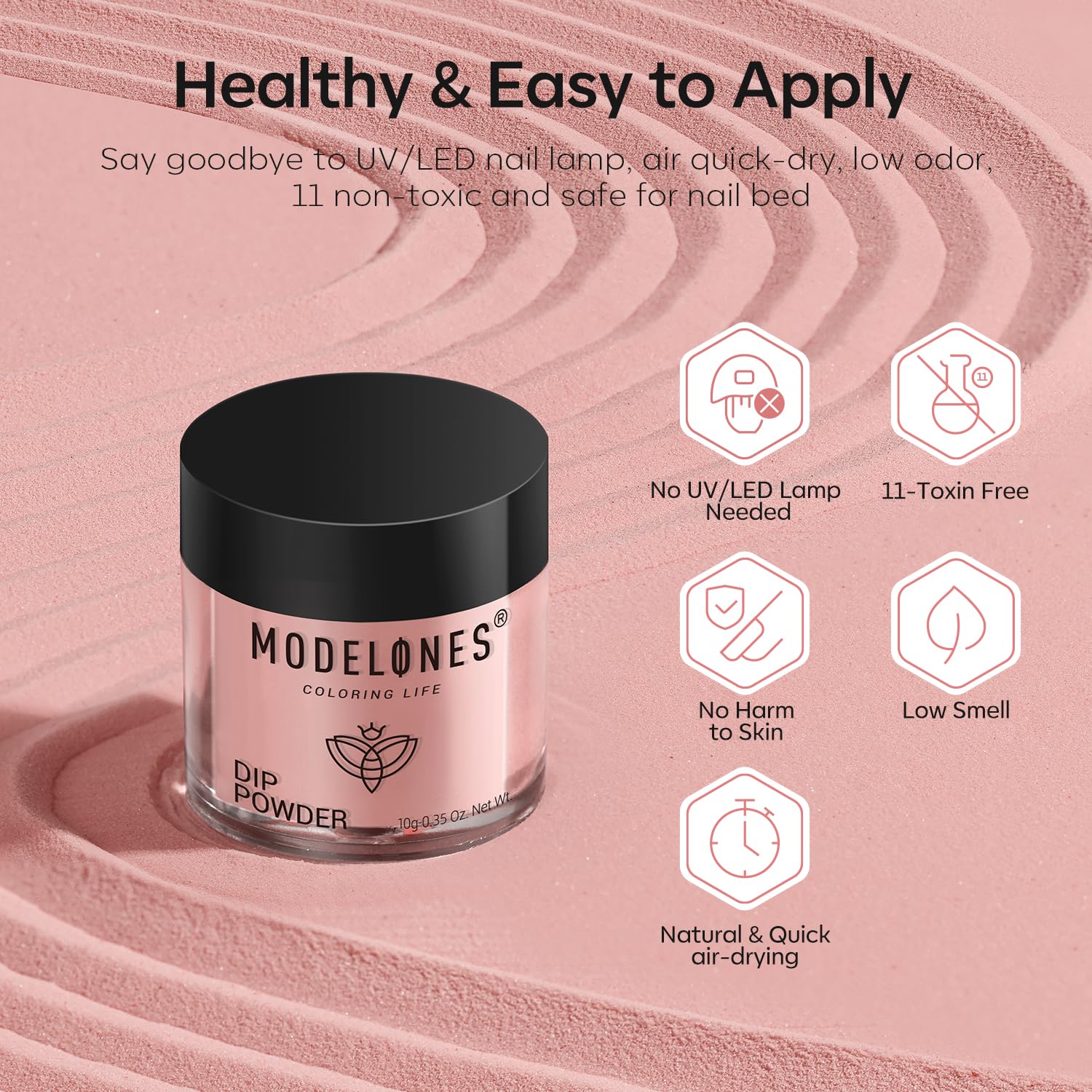 Modelones Dip Powder Nail Kit – 4-Color Nude Pink Glitter Set with Liquid & Tools, No Lamp Needed, DIY Home Manicure