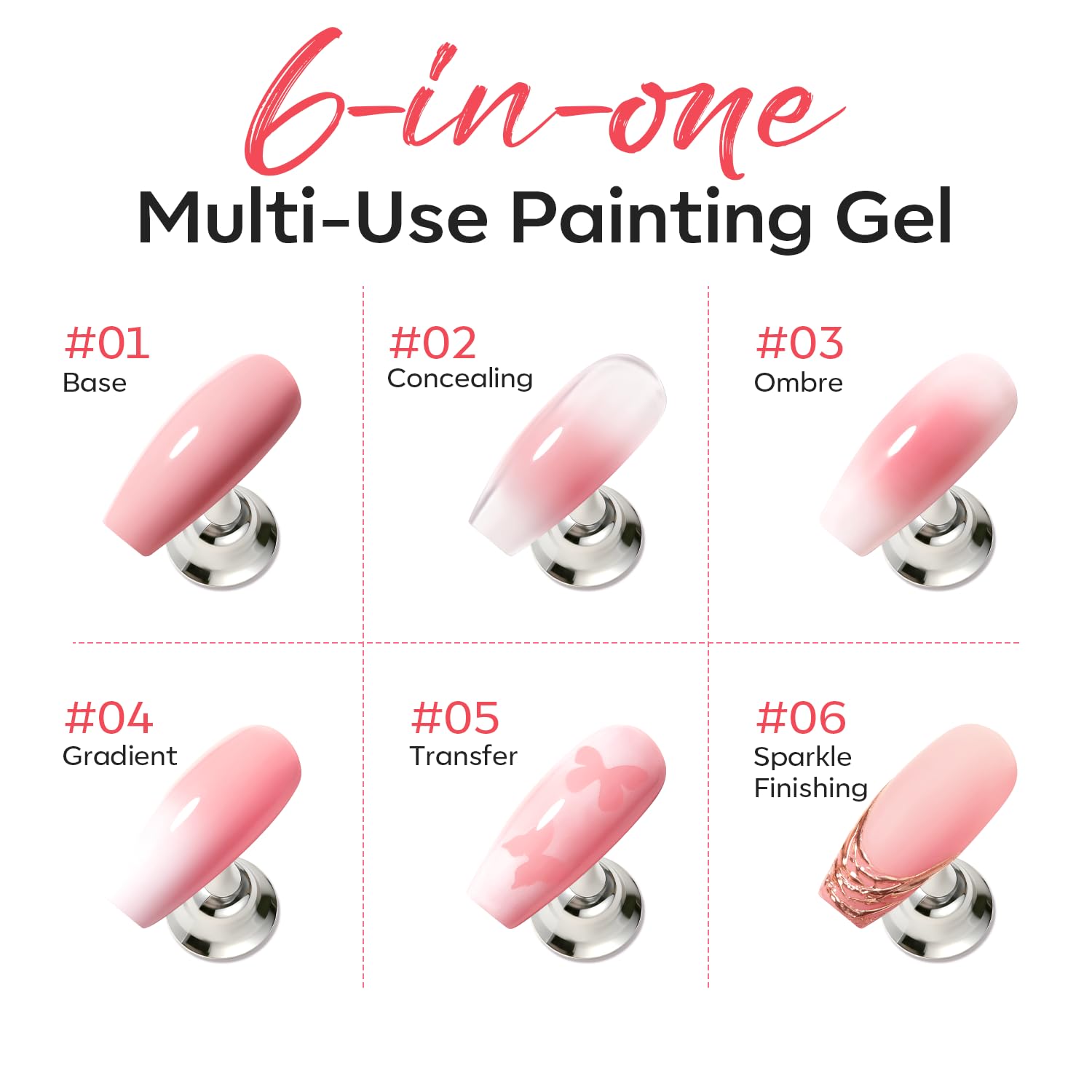 Modelones Pat Painting Gel Nail Polish – 6 Pigmented Colors for Ombre, Gradient, Blush Bloom and French Tips