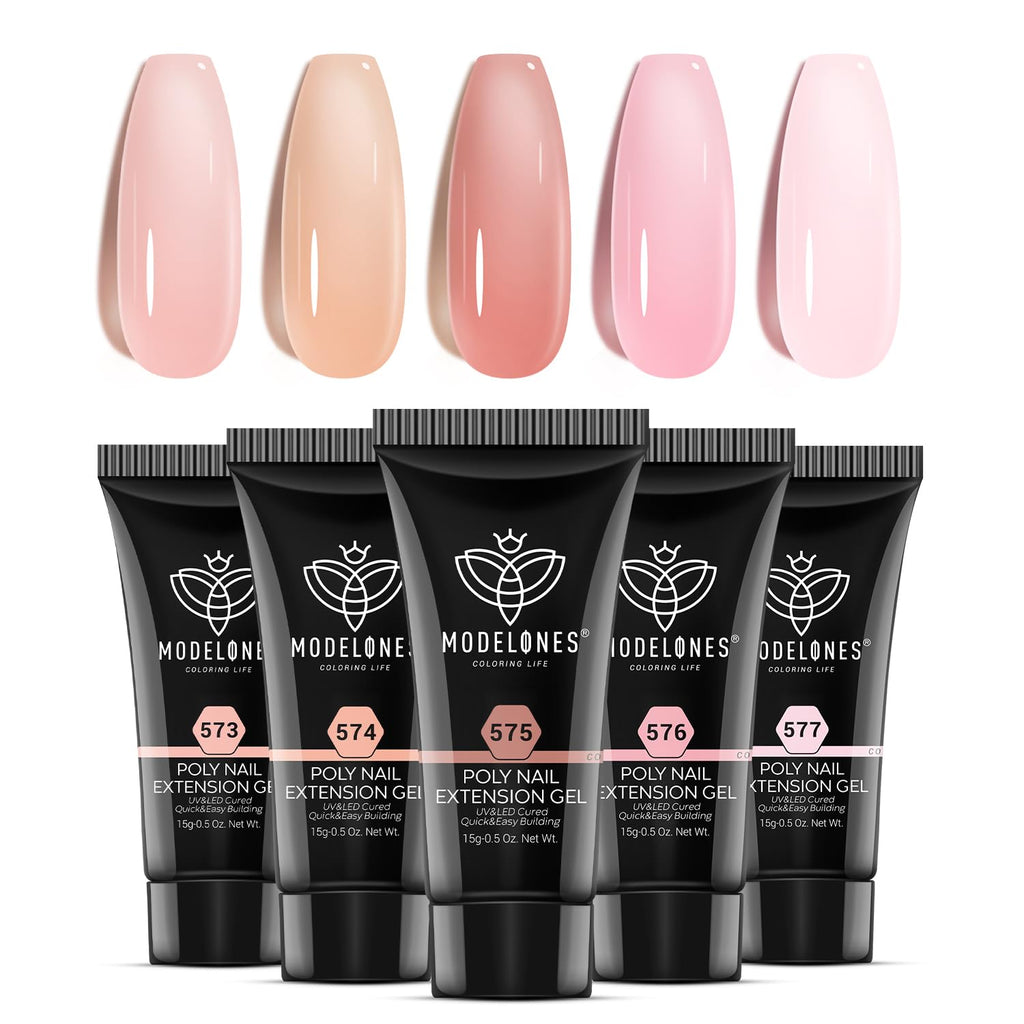 Modelones Poly Gel Set – 5 Jelly Colors for DIY Nail Extensions