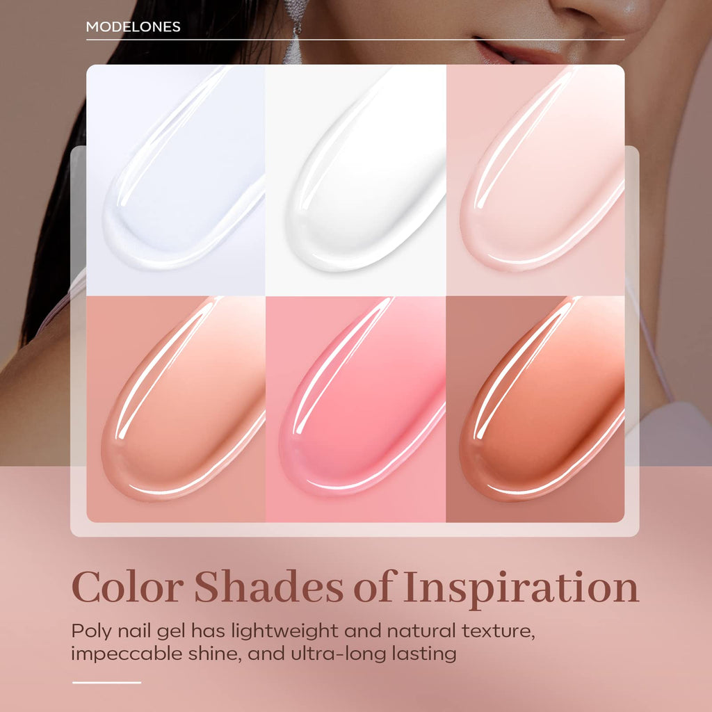 Modelones Poly Nail Gel Set — 6 Colors Nude Pink Brown for DIY Home Manicures