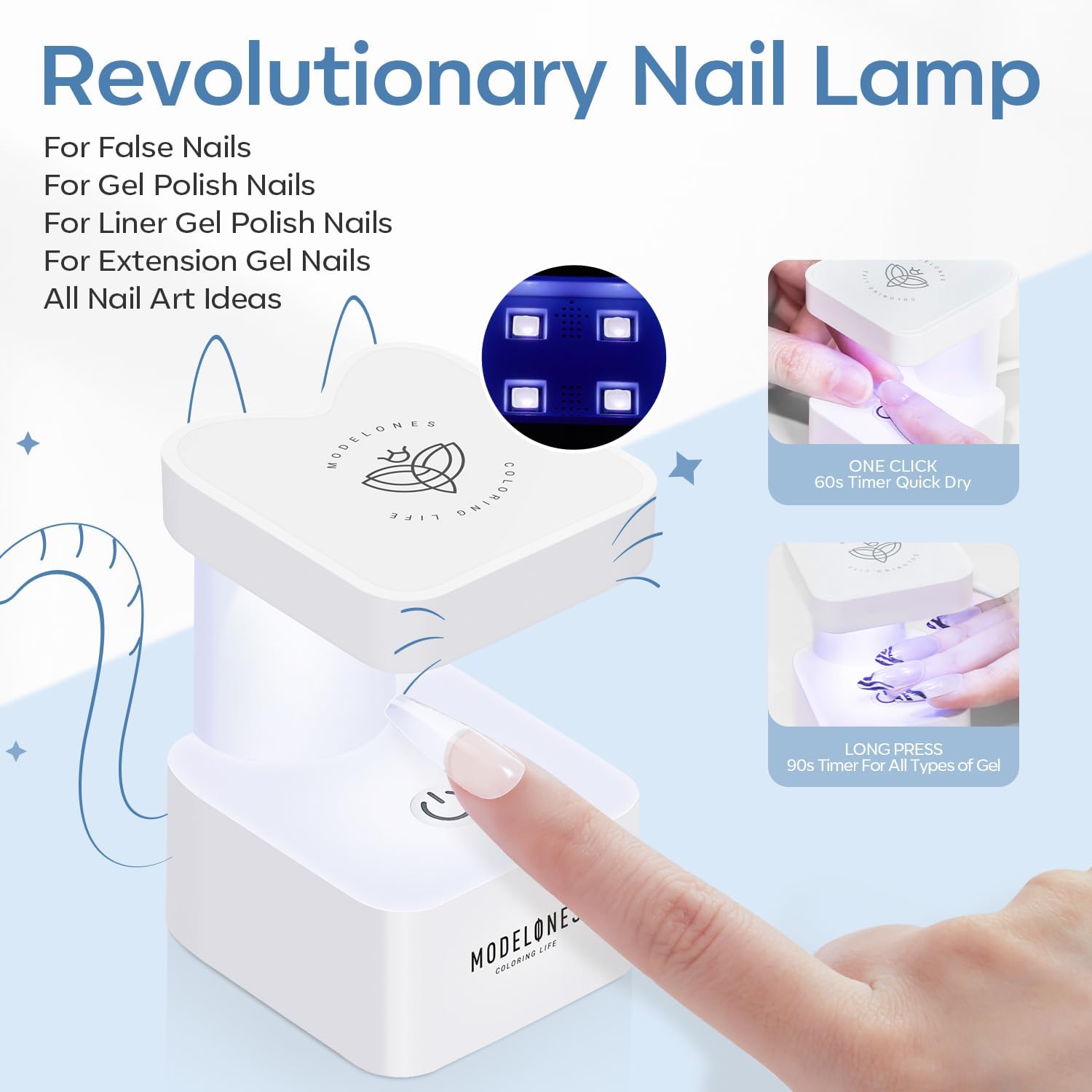 Modelones X Nail Gel Kit – 500pcs Square Tips, 9-in-1 Glue Gel, Portable UV Lamp, Home Gel Manicure Kit