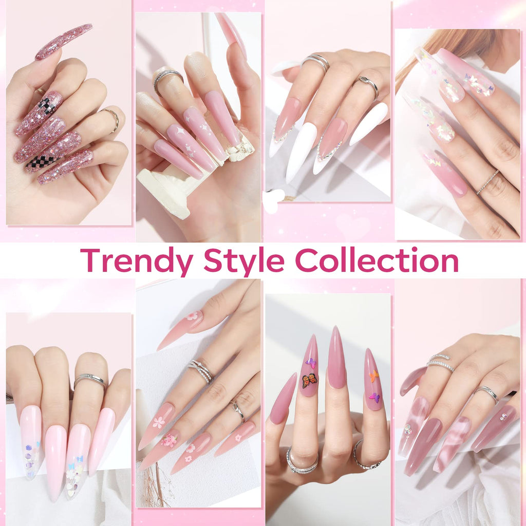 Modelones Poly Nail Gel Kit – 8 Rosy Pink Colors + 48W UV/LED Lamp