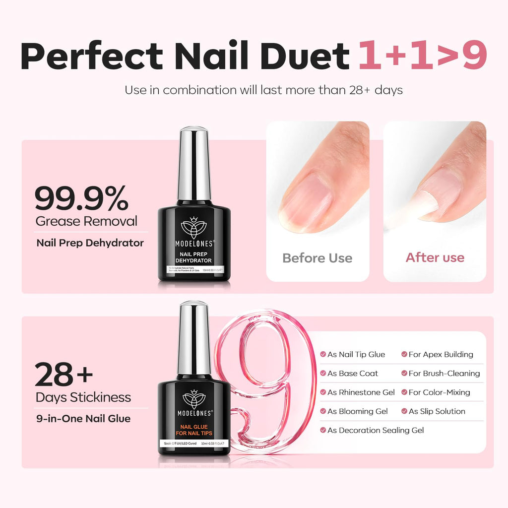 Modelones X Nail Gel Kit: 510 Short Oval Tips, 9-in-1 Glue, UV/LED Lamp