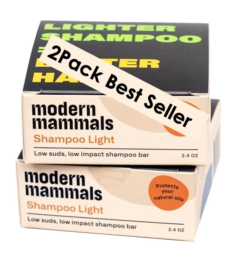 Modern Mammals Light Shampoo Bar – Gentle, Fragrance-Free, Vegan (2 Pack x 2.4oz Bars)