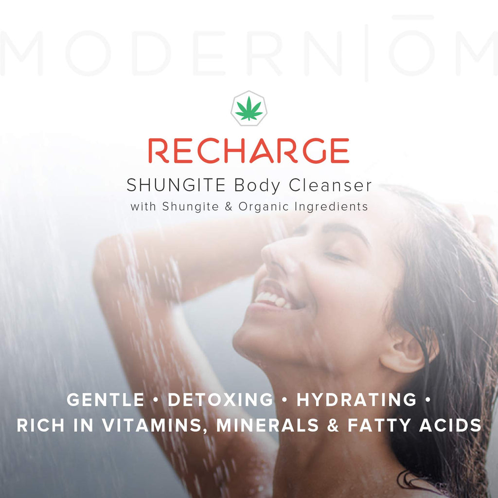 Modern ŌM Shungite Recharge Body Wash with Hemp Seed Oil | Vegan, Organic Cleanser for Face, Hands & Body | Made in USA