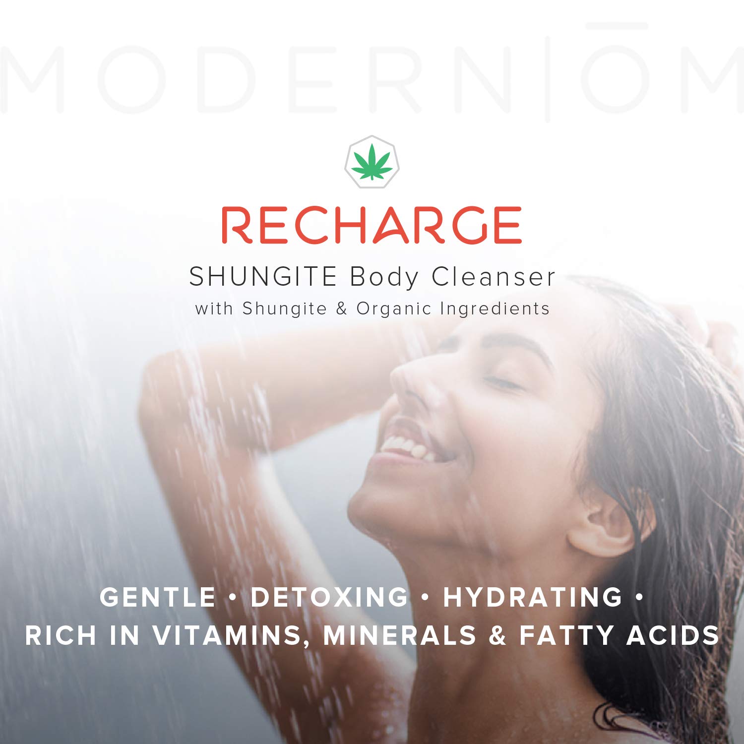 Modern ŌM Shungite Recharge Body Wash with Hemp Seed Oil | Vegan, Organic Cleanser for Face, Hands & Body | Made in USA