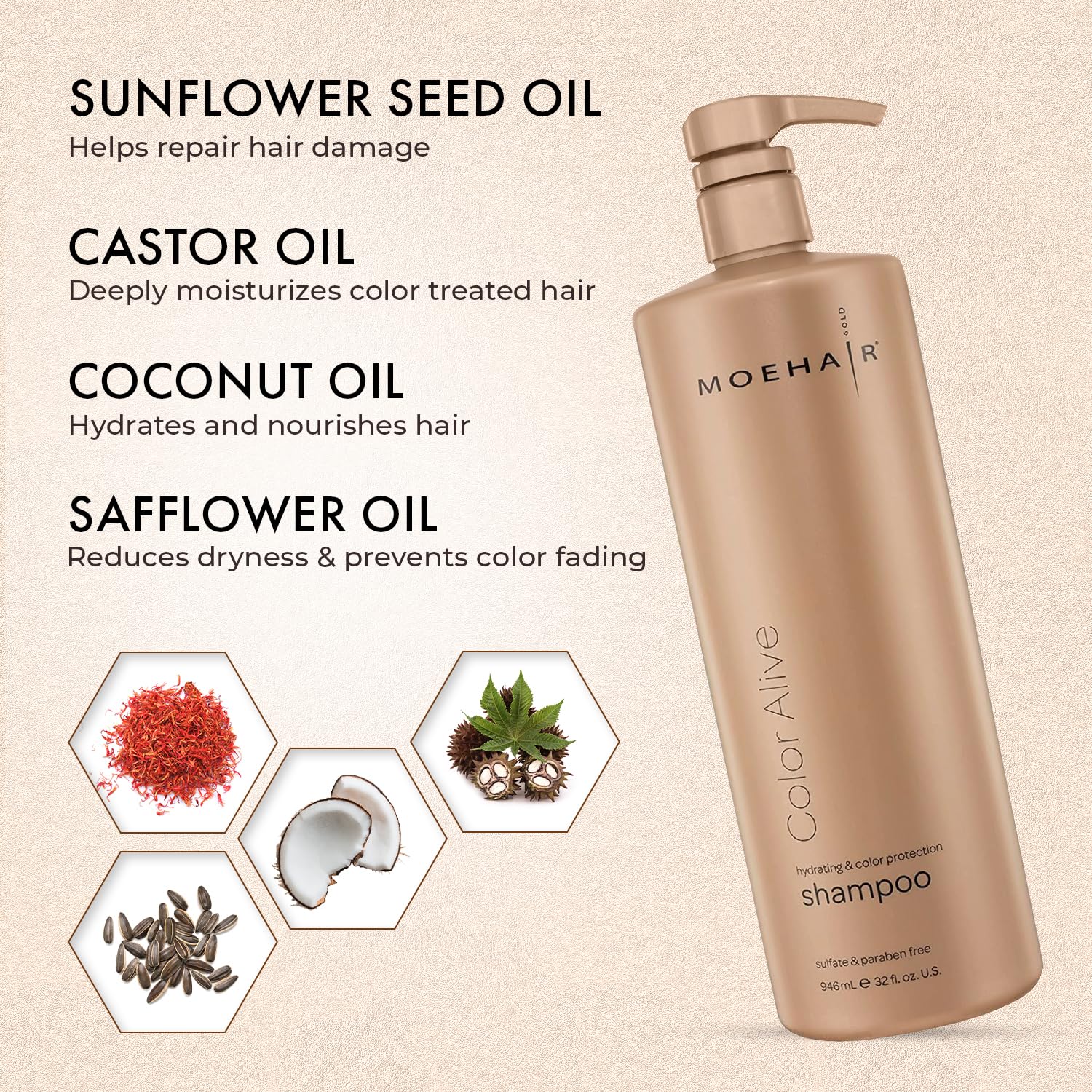 MOEHAIR Color Alive Shampoo — Color-Protecting Hydration for Color-Treated Hair (32 oz)
