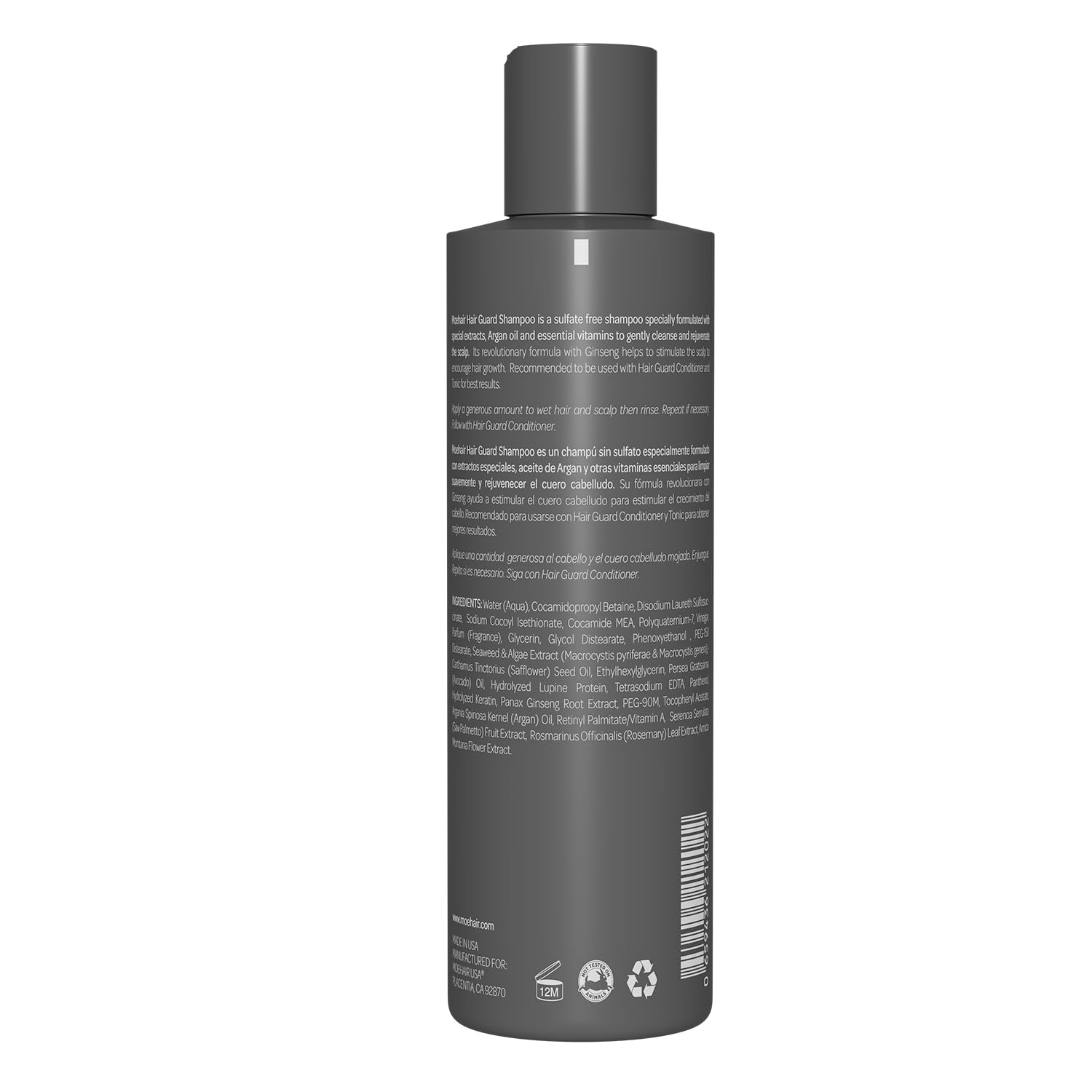MOEHAIR Hair Guard Shampoo | Stimulates Follicles, Thickens & Volumizes | Argan Oil, Ginseng & Vitamins | Paraben & Sulfate Free | 12 Fl Oz