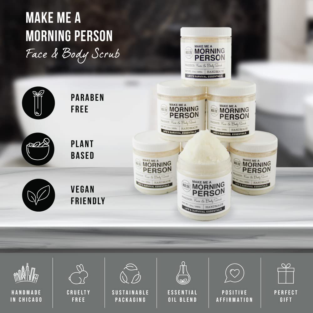 Mojo Spa Make Me a Morning Person Face & Body Scrub – Peppermint & Rosemary Scent, 10 oz