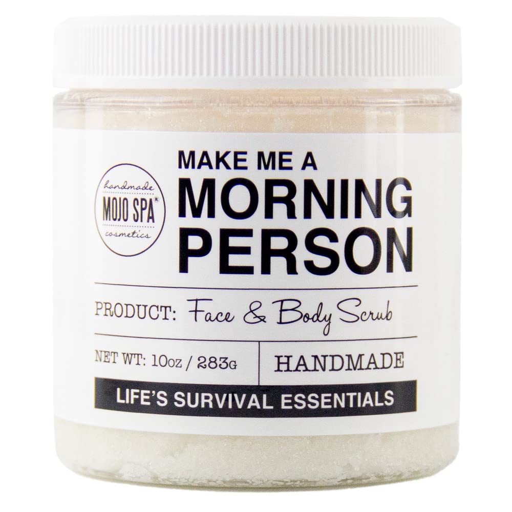 Mojo Spa Make Me a Morning Person Face & Body Scrub – Peppermint & Rosemary Scent, 10 oz
