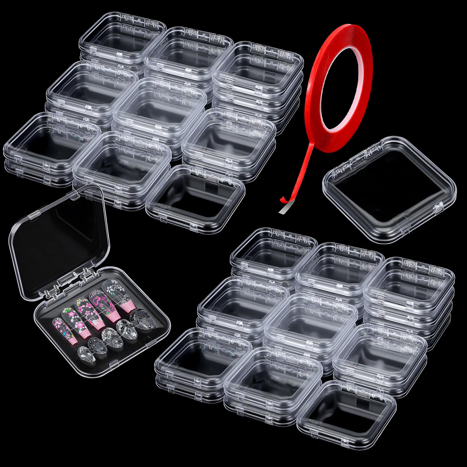 Molain 40 Clear Press-On Nail Cases with 10m Tape | Salon Display Organizer