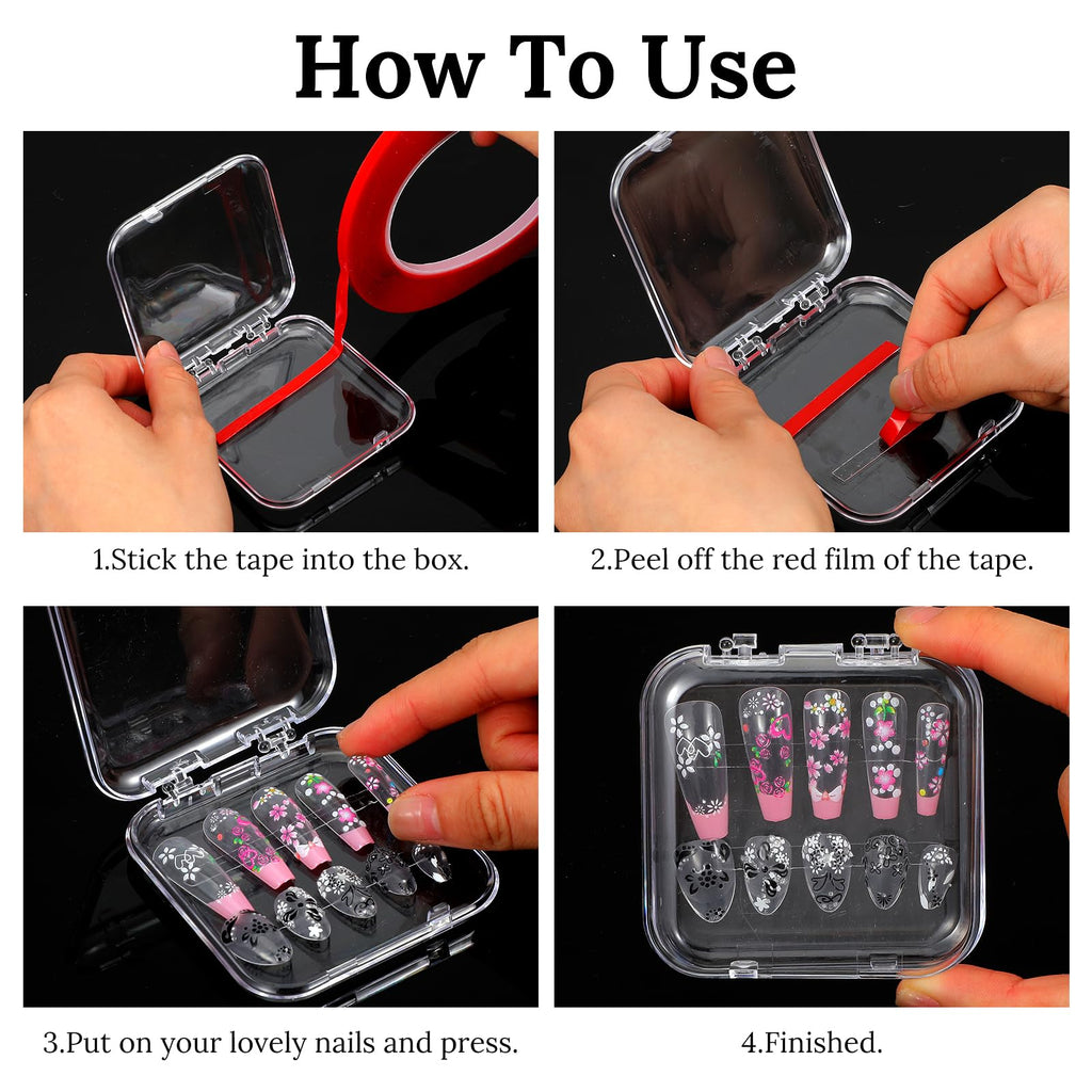 Molain 40 Clear Press-On Nail Cases with 10m Tape | Salon Display Organizer