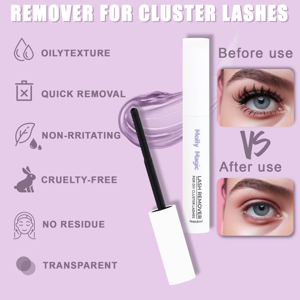 Molly Magic Victoria Lash Clusters Kit – Wispy D-Curl DIY Lashes with Bond & Seal