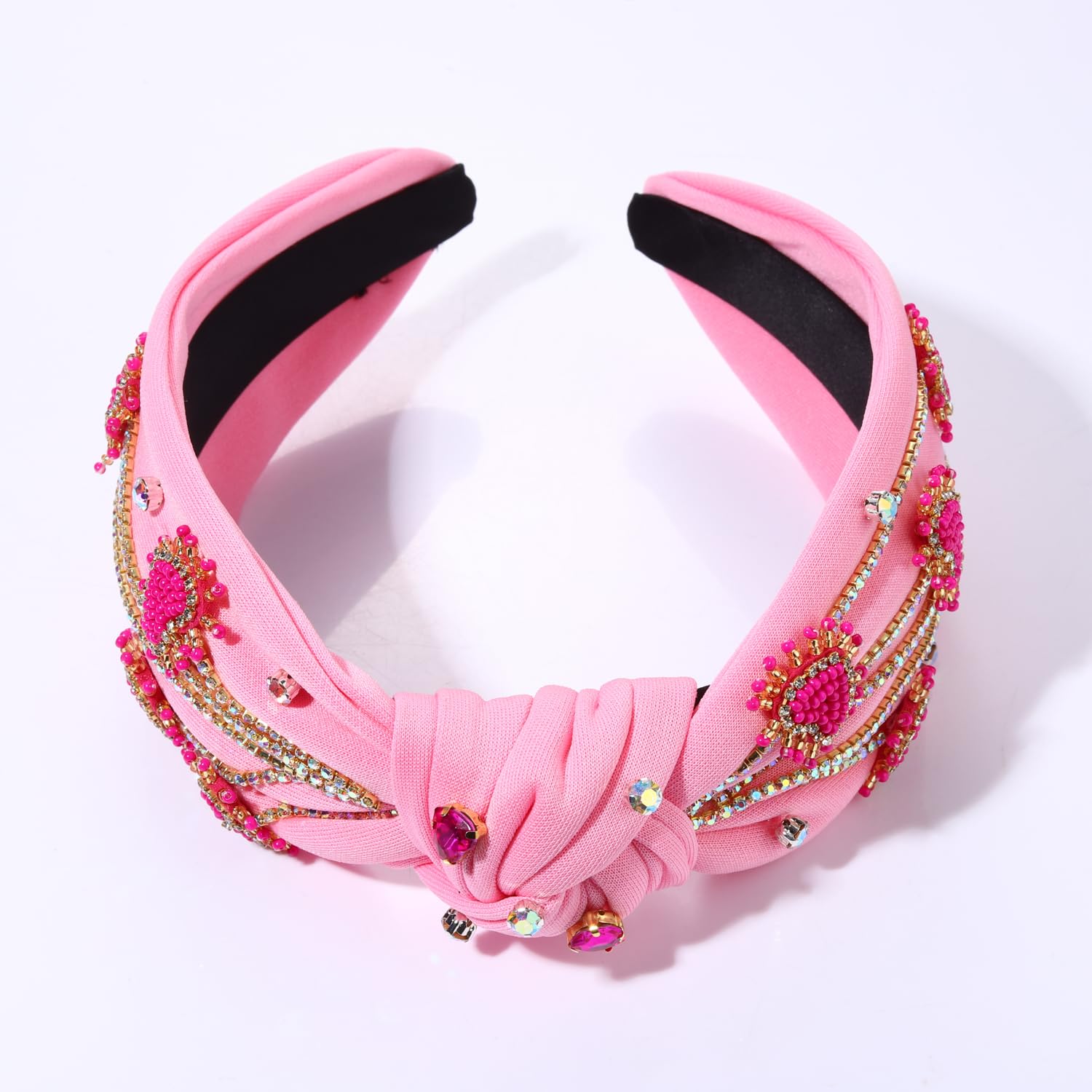 MOLOCH Valentine's Day Headband for Women – Rhinestone Beaded Heart, Crystal Knotted Velvet Hairband