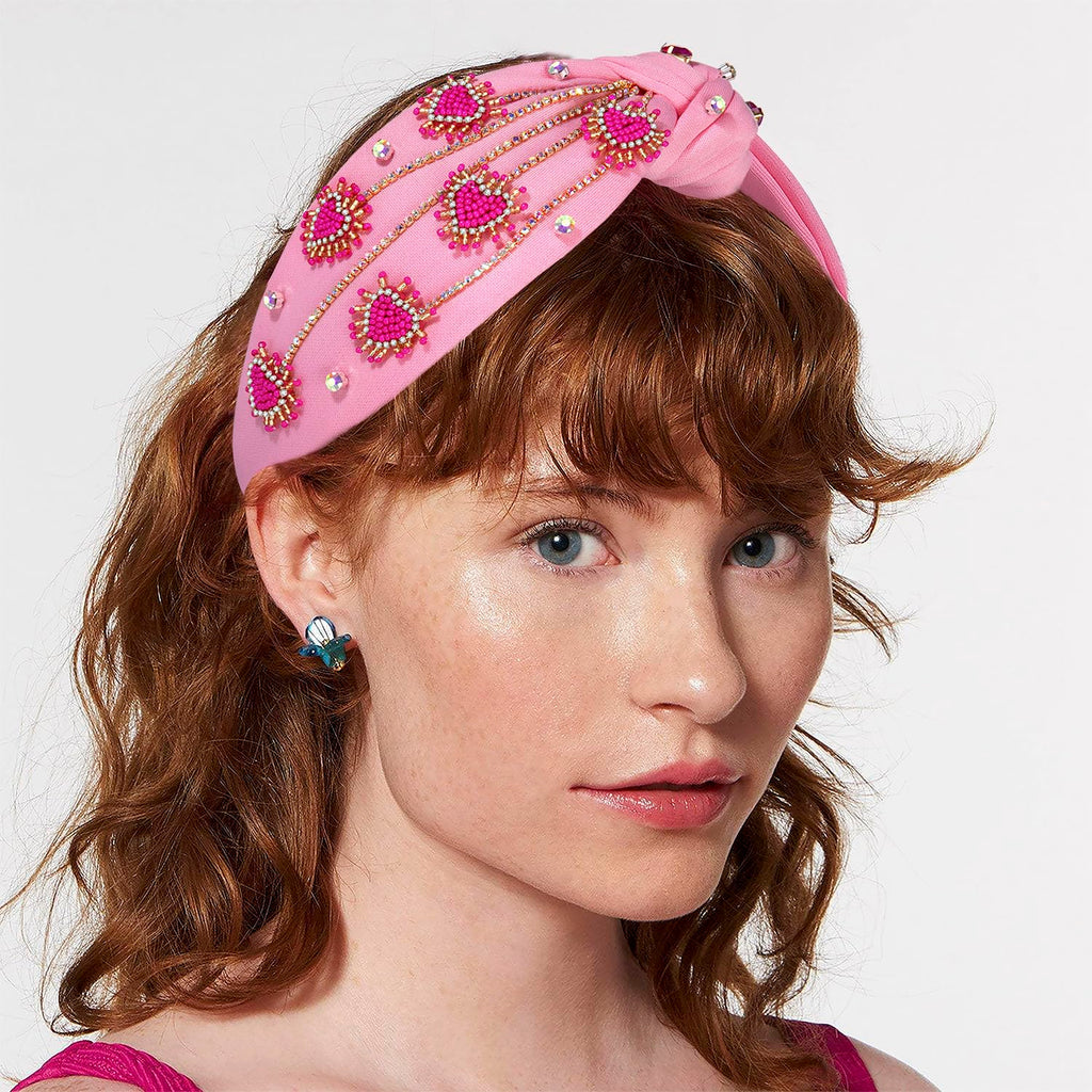 MOLOCH Valentine's Day Headband for Women – Rhinestone Beaded Heart, Crystal Knotted Velvet Hairband