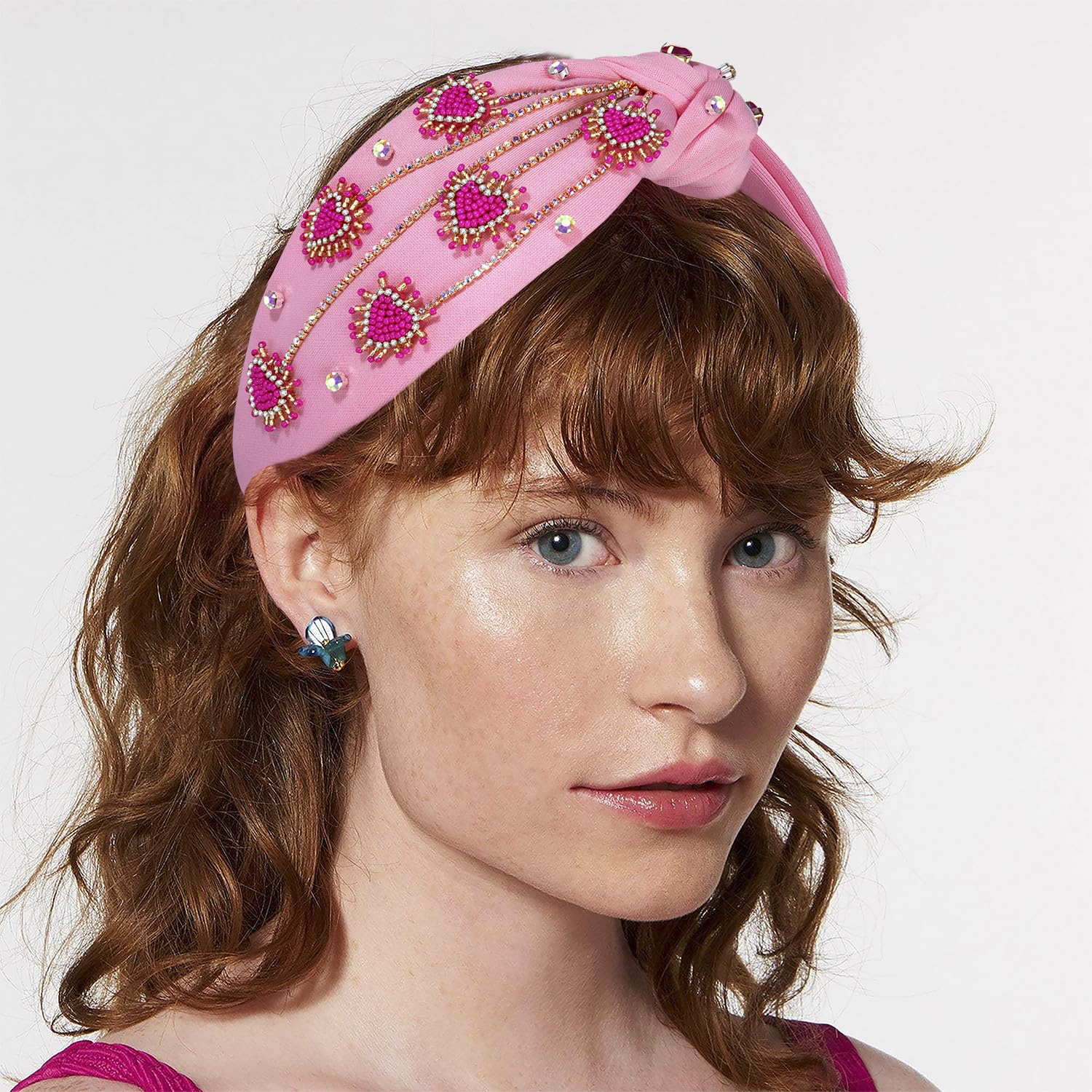 MOLOCH Valentine's Day Headband for Women – Rhinestone Beaded Heart, Crystal Knotted Velvet Hairband