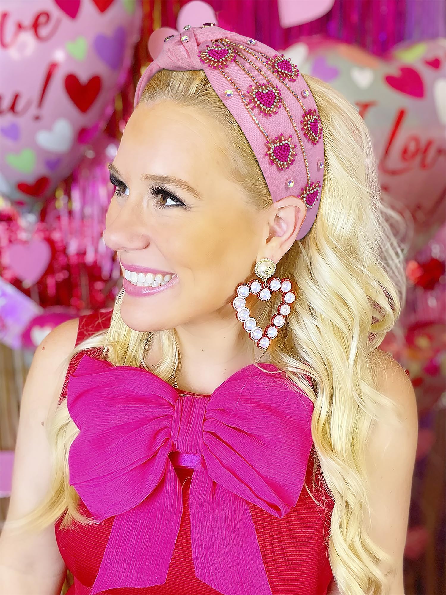 MOLOCH Valentine's Day Headband for Women – Rhinestone Beaded Heart, Crystal Knotted Velvet Hairband