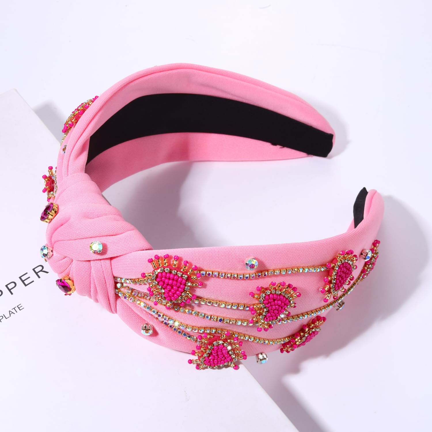 MOLOCH Valentine's Day Headband for Women – Rhinestone Beaded Heart, Crystal Knotted Velvet Hairband