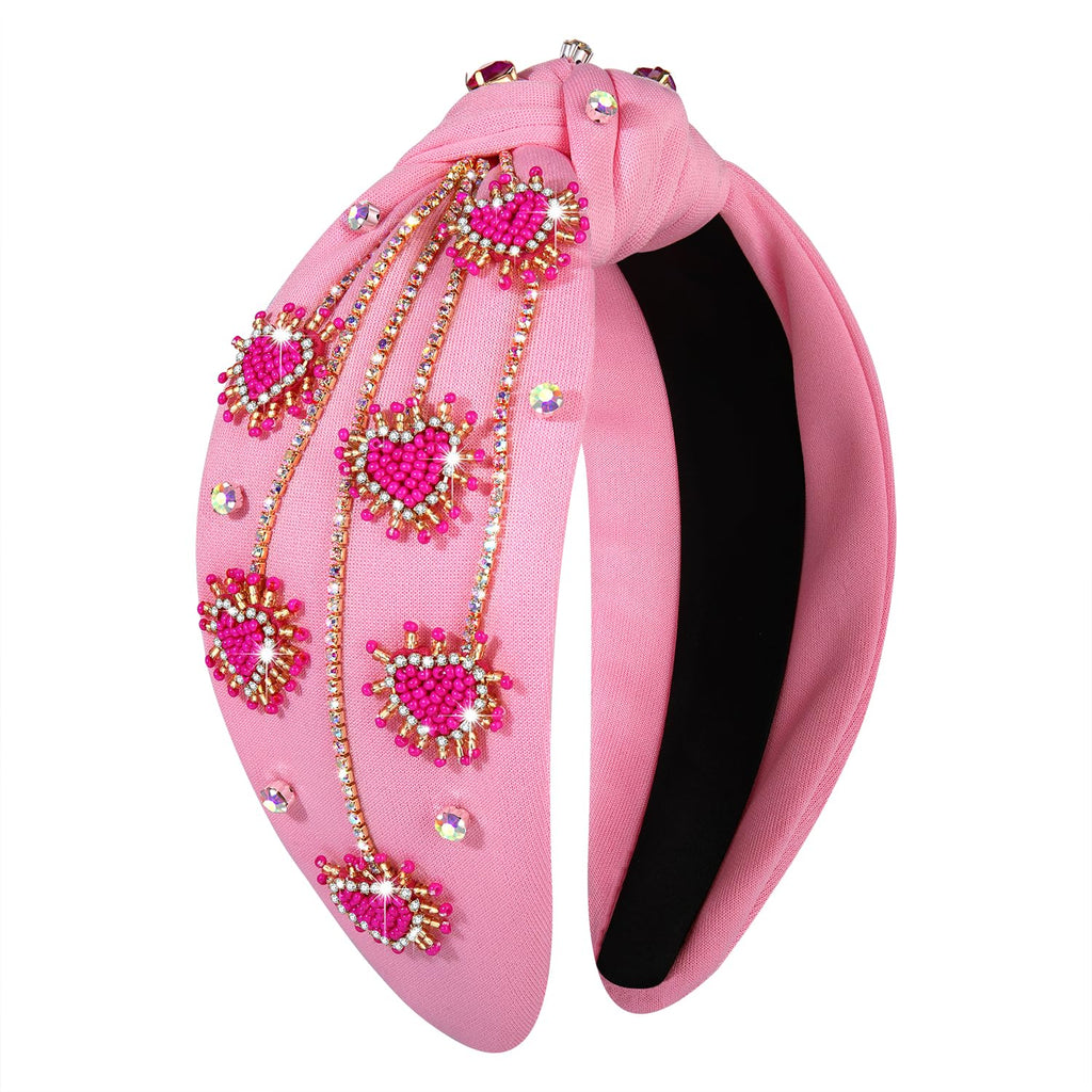 MOLOCH Valentine's Day Headband for Women – Rhinestone Beaded Heart, Crystal Knotted Velvet Hairband