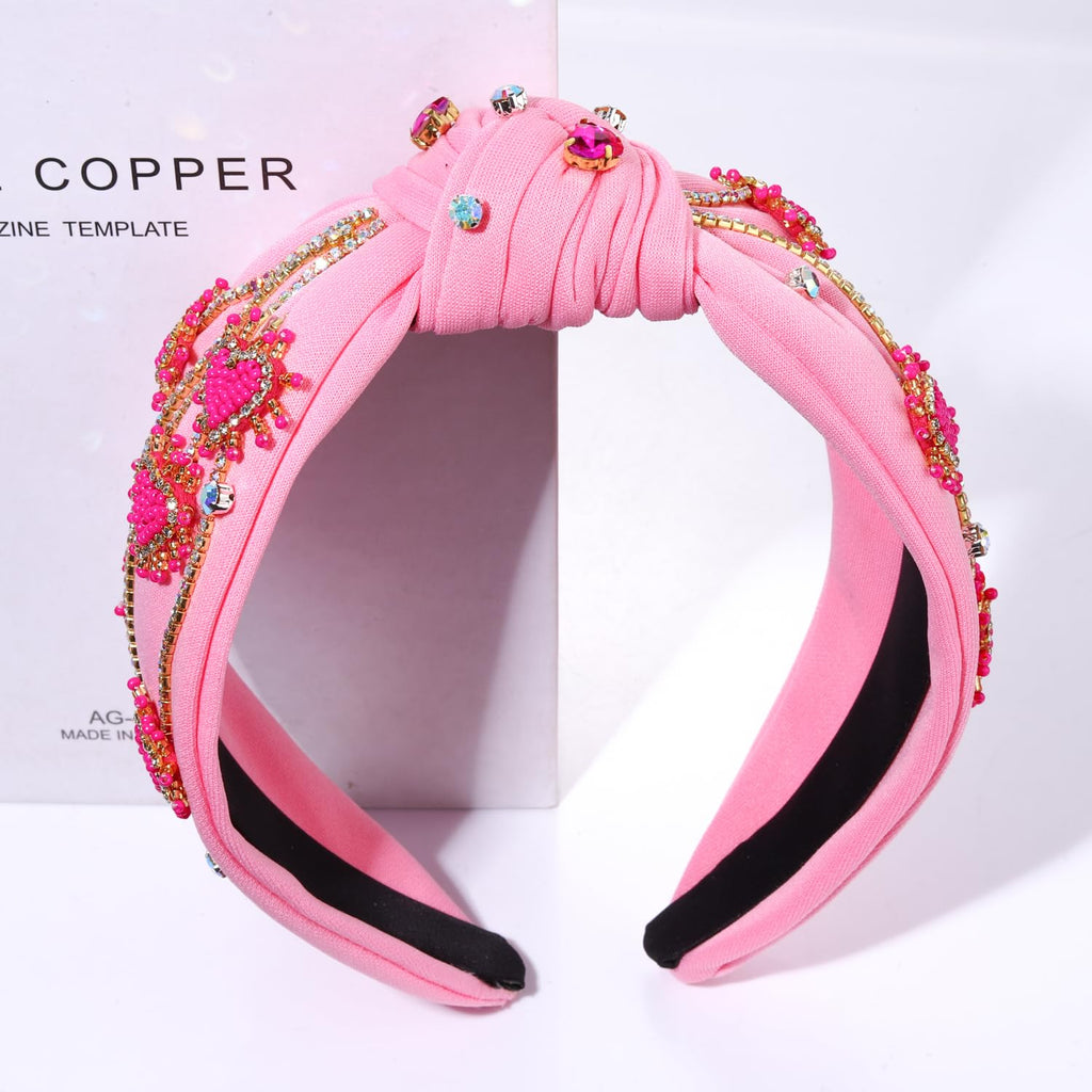 MOLOCH Valentine's Day Headband for Women – Rhinestone Beaded Heart, Crystal Knotted Velvet Hairband