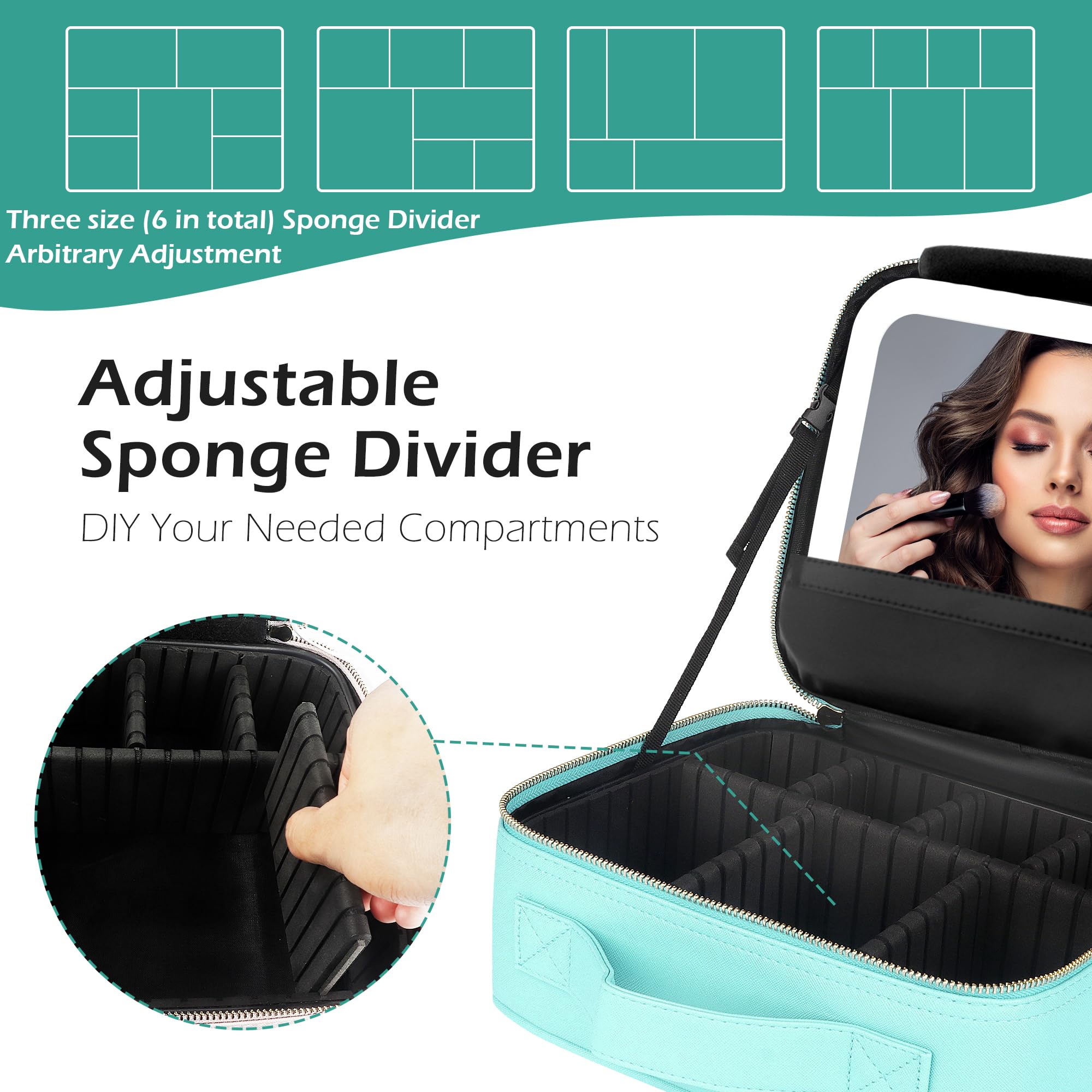 MOMIRA Travel Makeup Bag with Lighted Mirror – Waterproof, Adjustable Brightness, 6-Partition Organizer