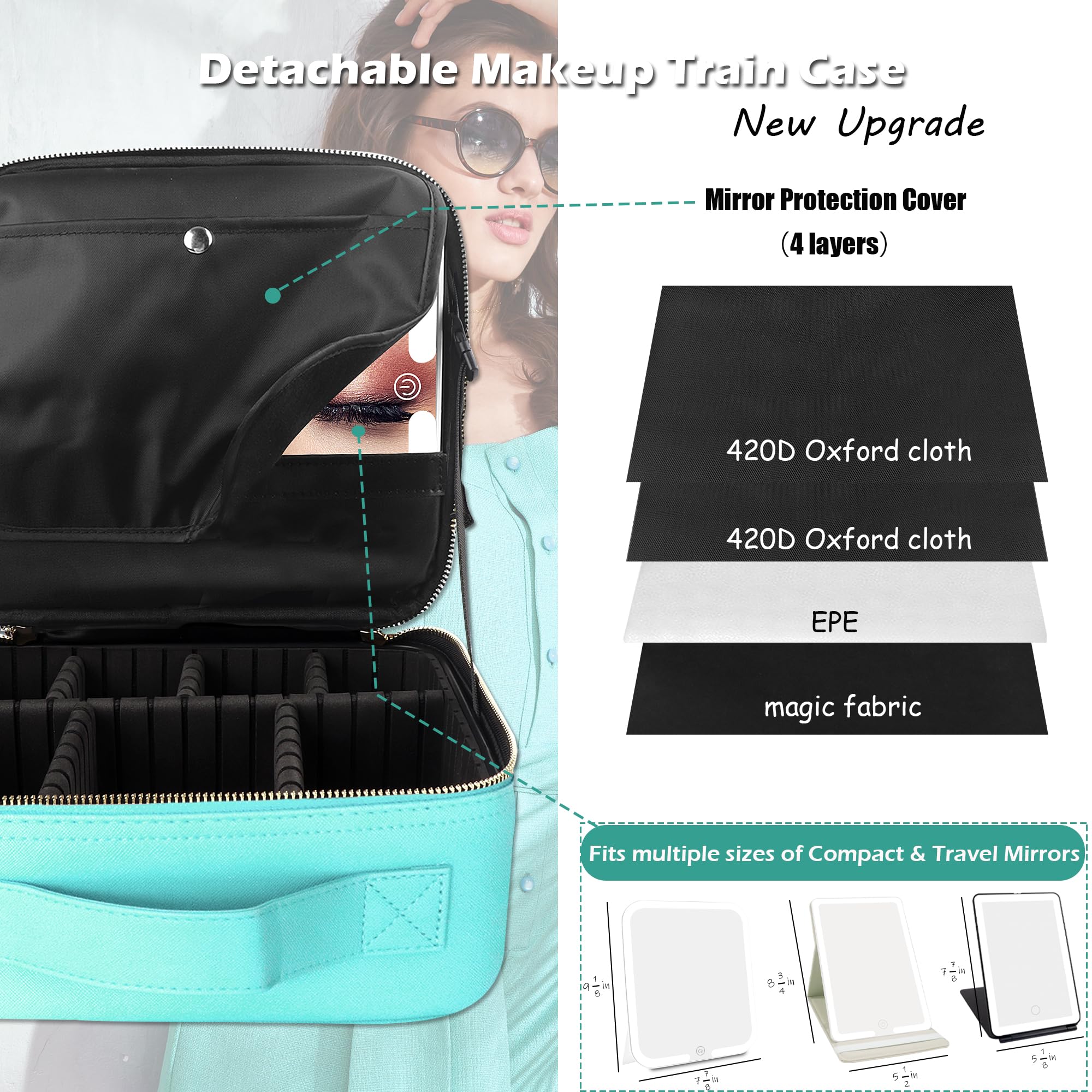 MOMIRA Travel Makeup Bag with Lighted Mirror – Waterproof, Adjustable Brightness, 6-Partition Organizer