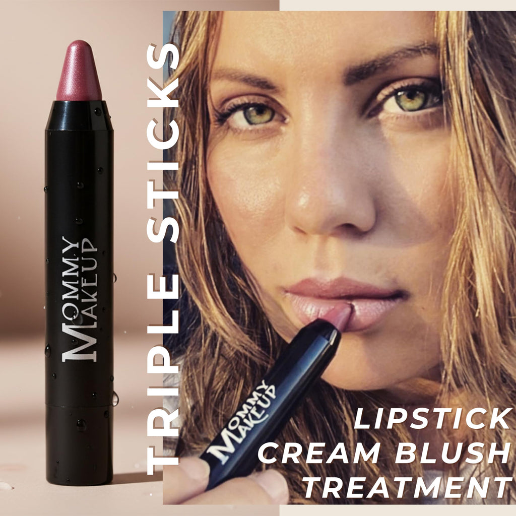 Mommy Makeup Triple Sticks: Lipstick, Cream Blush & Treatment in Paris Pink