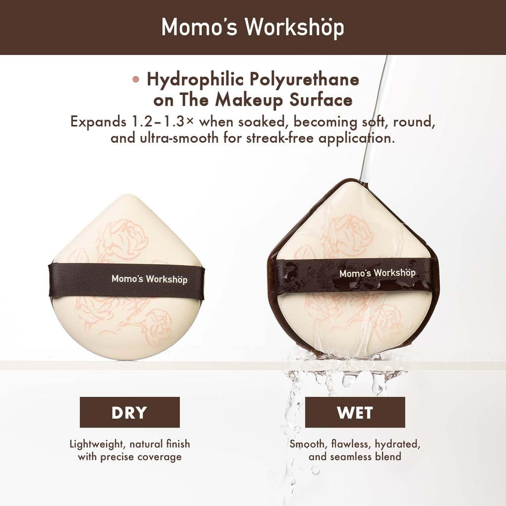 Momo's Workshop Rose Series Makeup Sponge Set | Hydrophilic Sponges for Dry/Wet Use + Storage Case