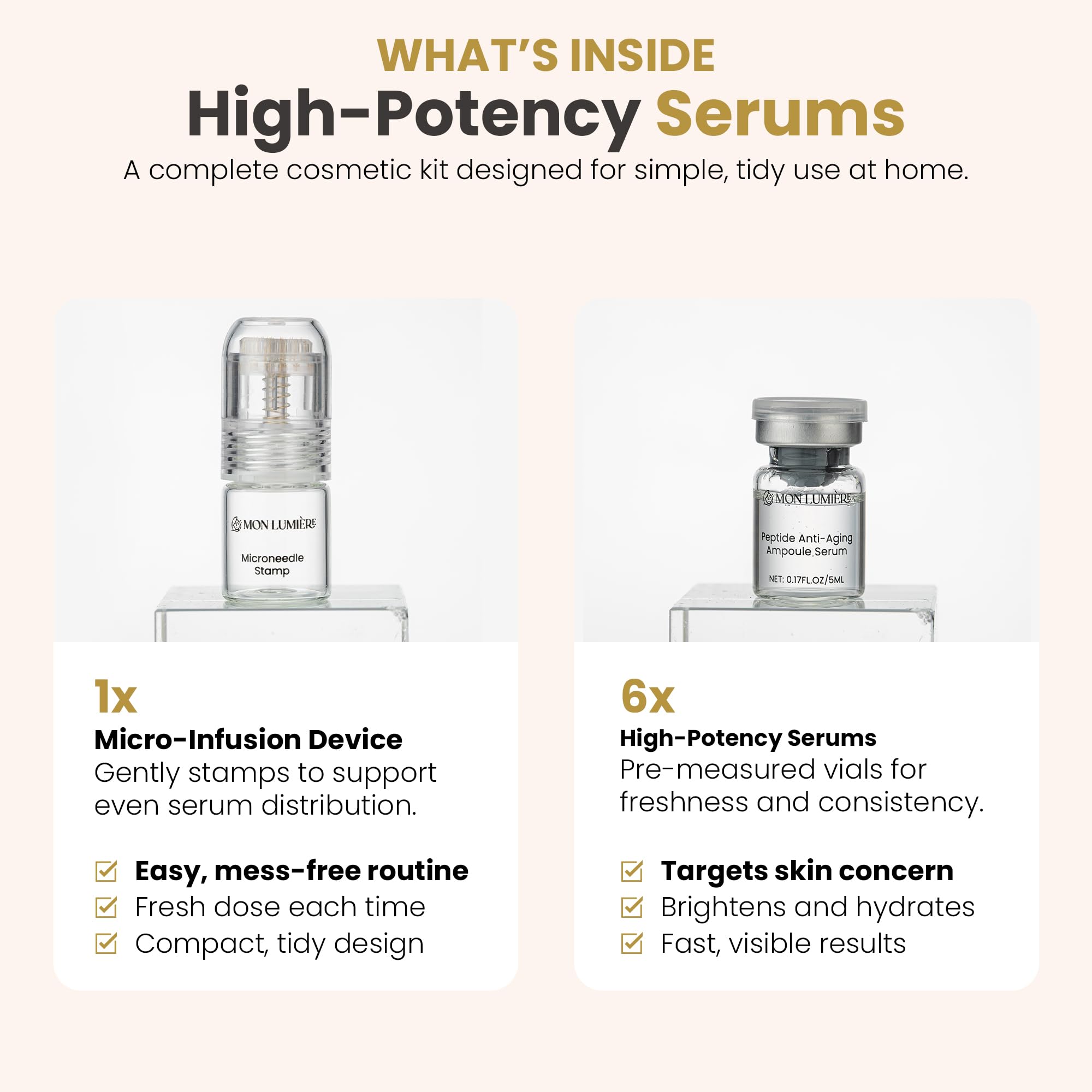Mon Lumière Micro-Infusion System – 0.25mm Gold Derma Stamp with PDRN & Peptides – At-Home Facial Starter Kit