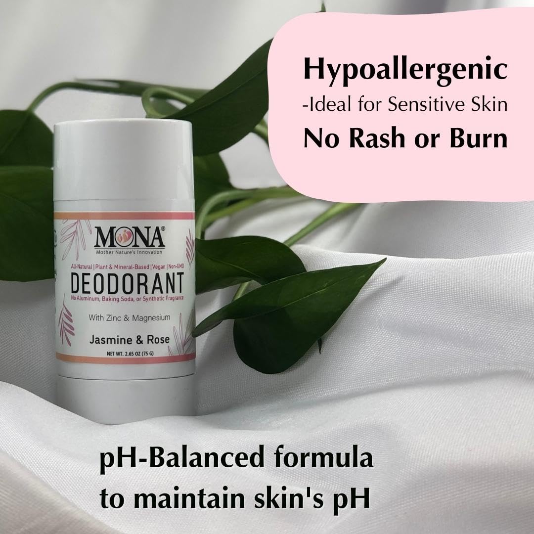 MONA All Natural Magnesium Deodorant – Jasmine Rose | Aluminum-Free for Sensitive Skin (2.65oz)