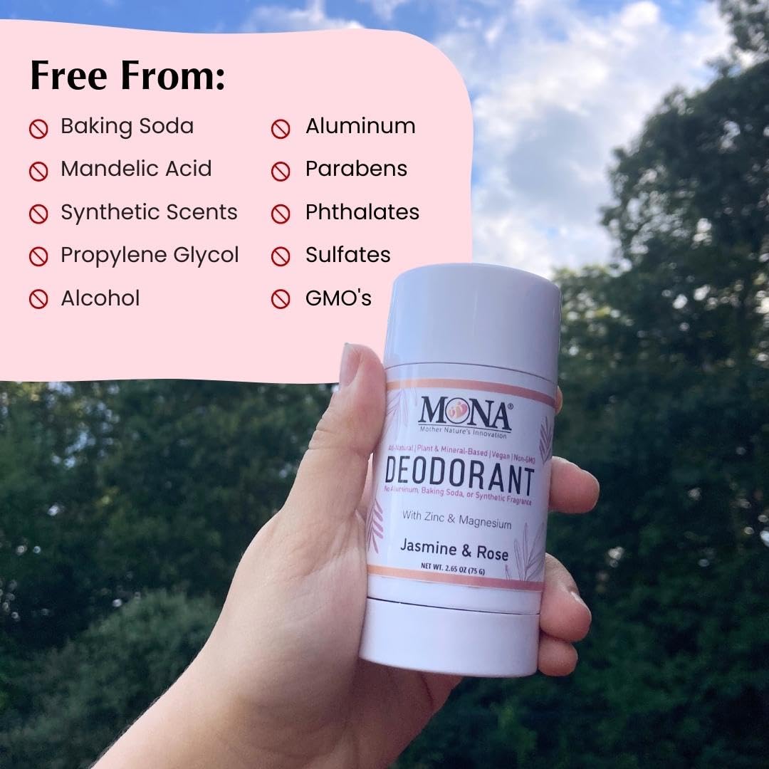 MONA All Natural Magnesium Deodorant – Jasmine Rose | Aluminum-Free for Sensitive Skin (2.65oz)