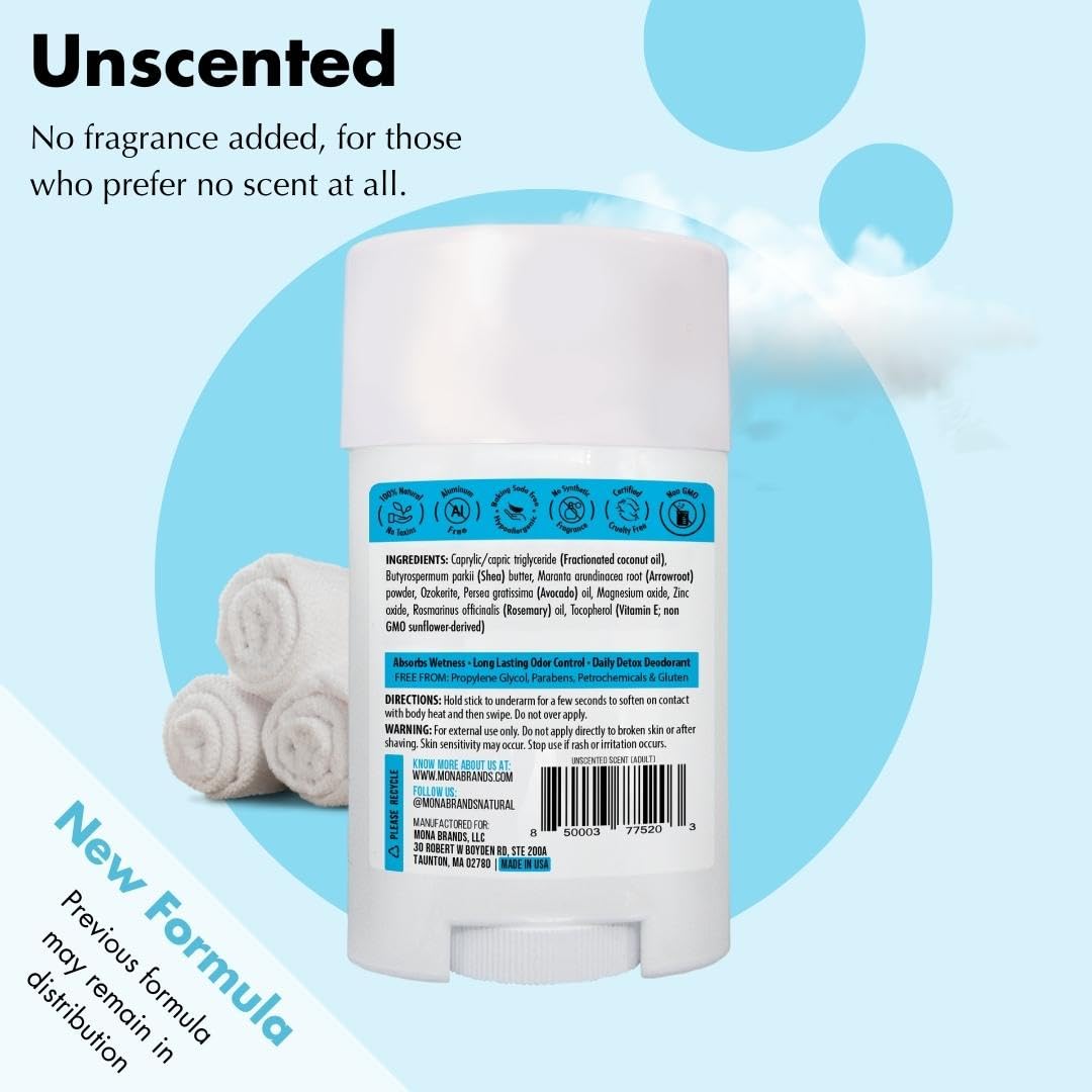 MONA All Natural Deodorant for Women & Men - Sensitive Skin, No Aluminum or Baking Soda (Unscented 1.76 oz)