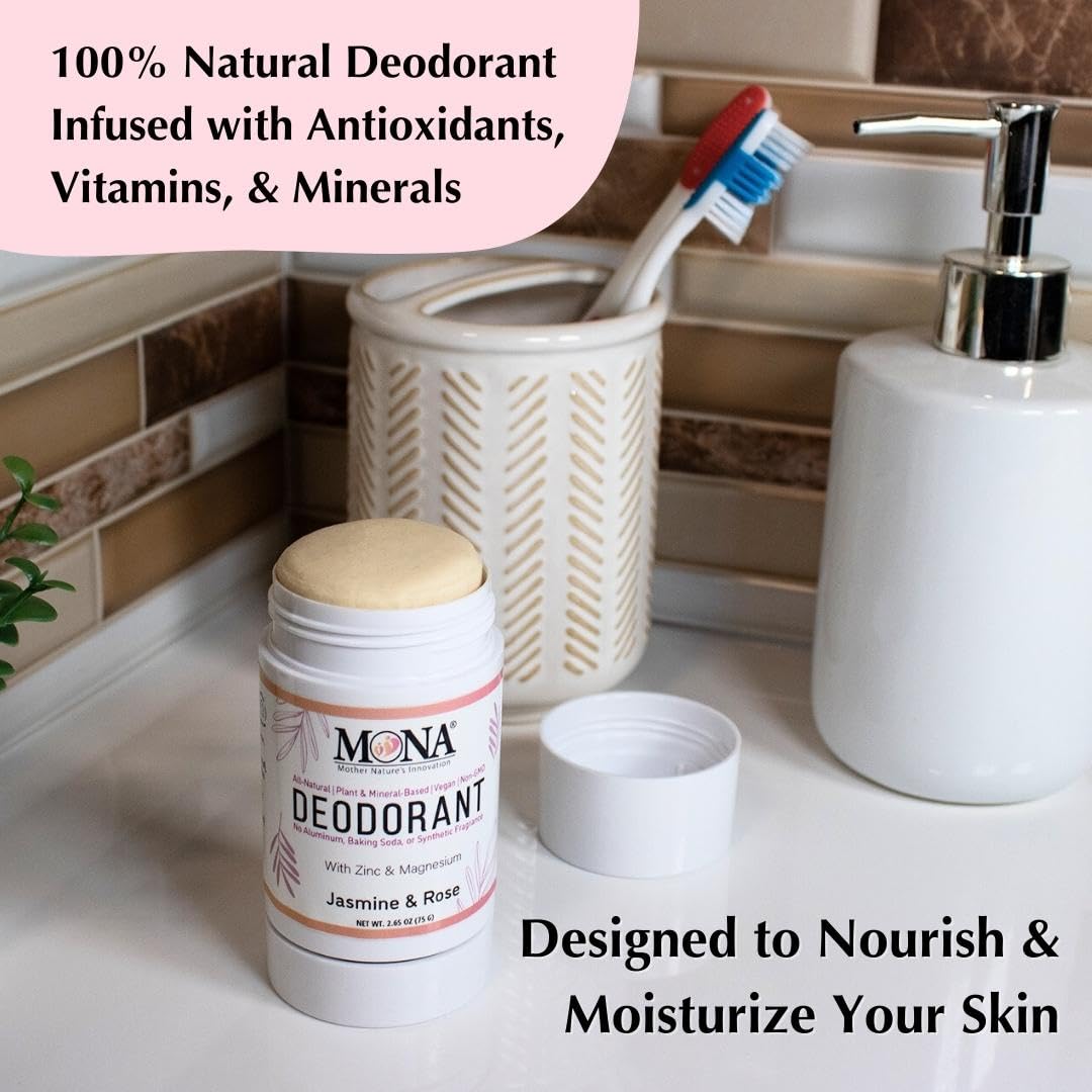 MONA All Natural Magnesium Deodorant – Jasmine Rose | Aluminum-Free for Sensitive Skin (2.65oz)