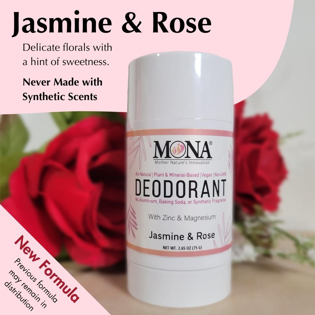 MONA All Natural Magnesium Deodorant – Jasmine Rose | Aluminum-Free for Sensitive Skin (2.65oz)