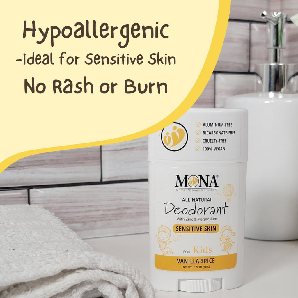 MONA Vanilla Spice Natural Deodorant for Kids – Aluminum-Free, Hypoallergenic, Vegan (1.76 oz)
