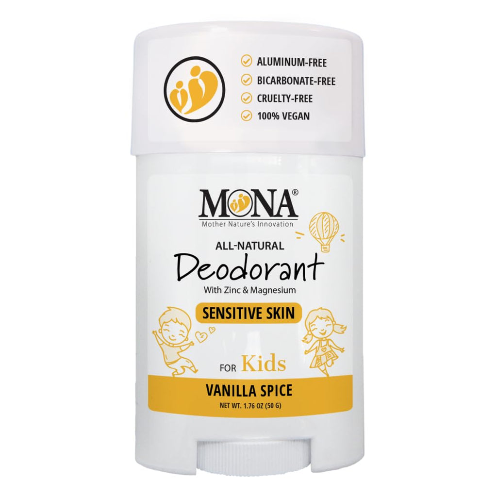 MONA Vanilla Spice Natural Deodorant for Kids – Aluminum-Free, Hypoallergenic, Vegan (1.76 oz)