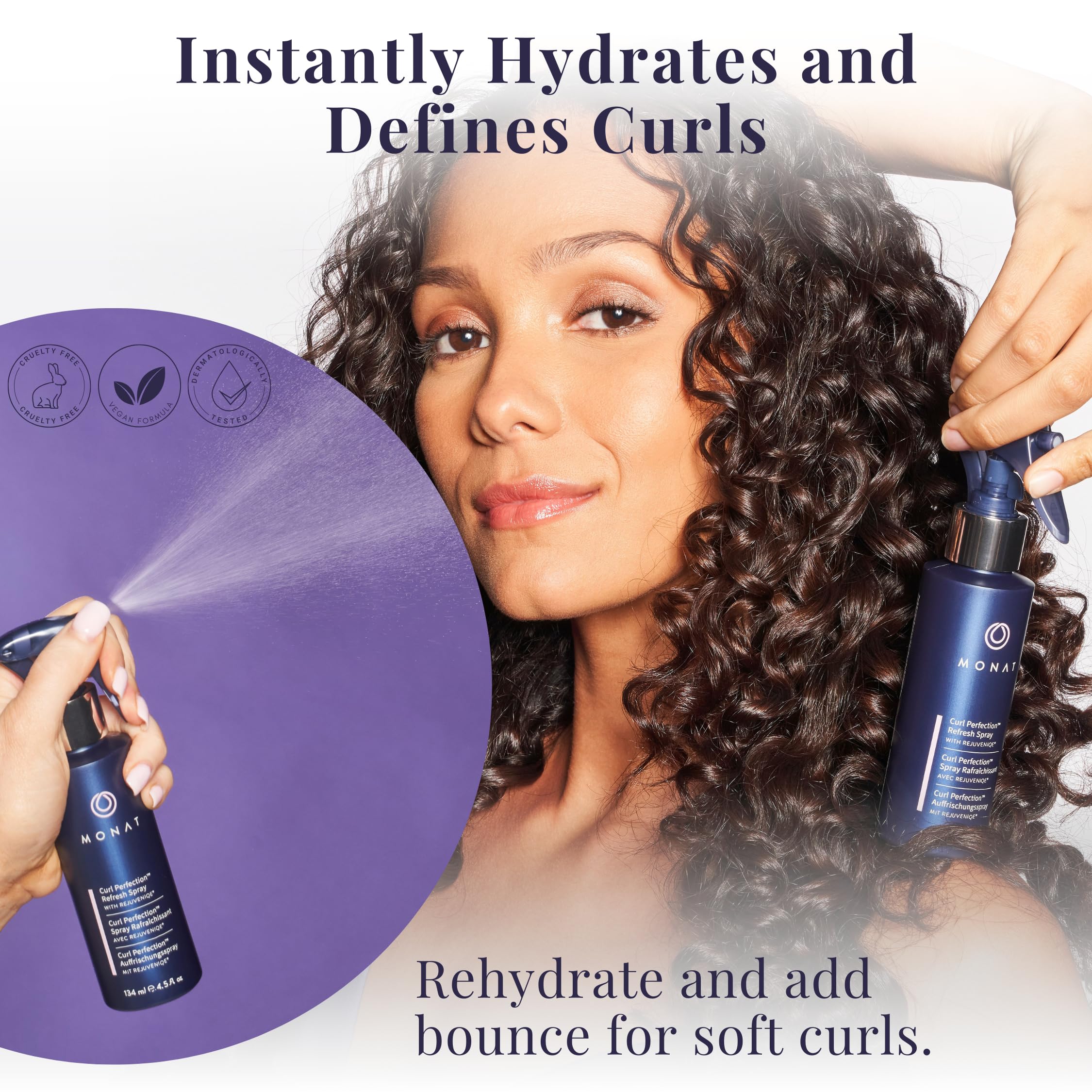 MONAT Curl Perfection Refresh Spray — Second-Day Curl Reactivator, Hydration, Frizz Control, Shine (134 ml/4.5 oz)