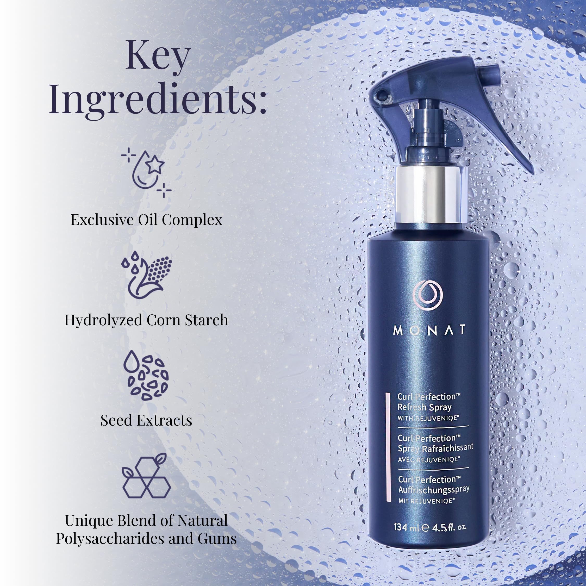 MONAT Curl Perfection Refresh Spray — Second-Day Curl Reactivator, Hydration, Frizz Control, Shine (134 ml/4.5 oz)