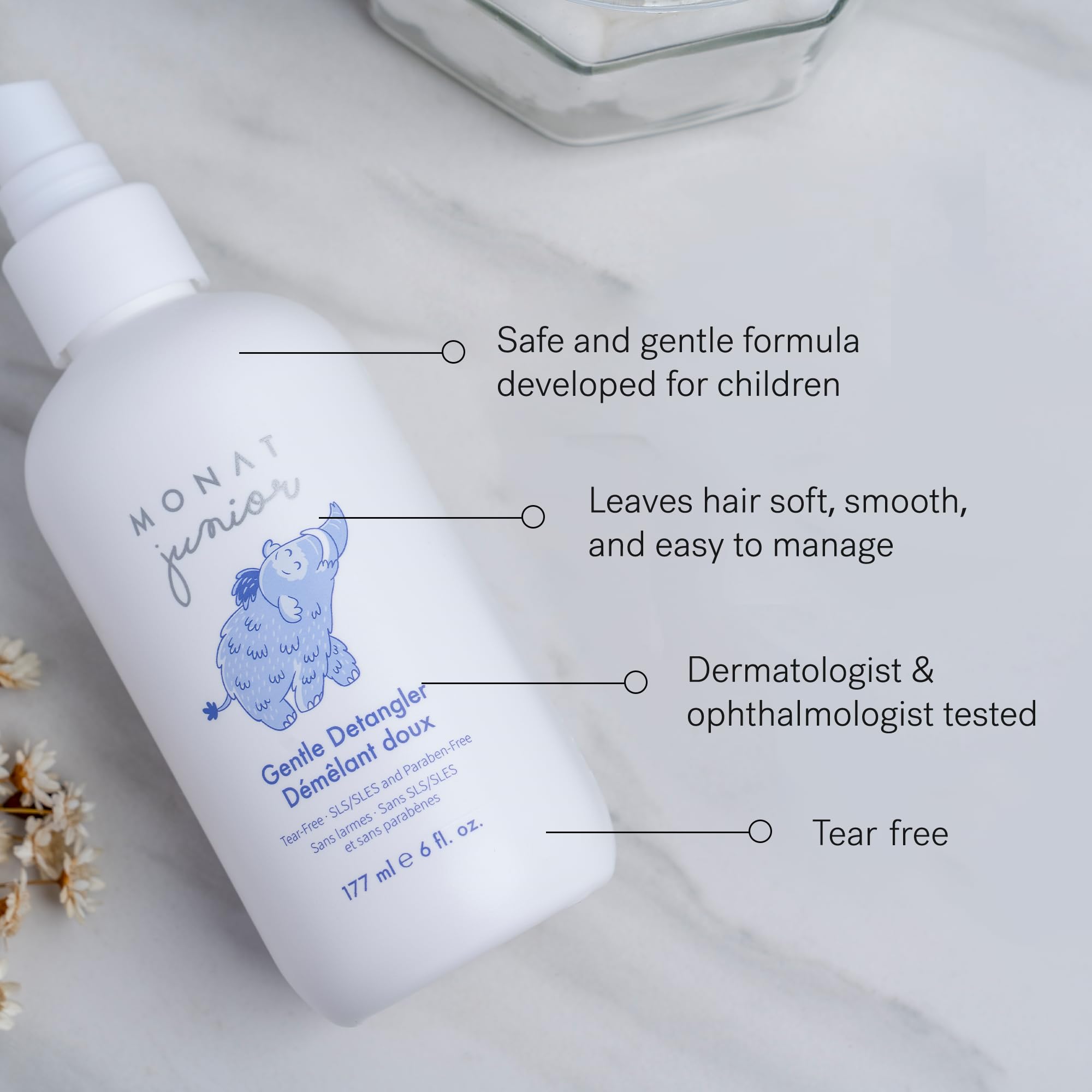 MONAT Junior Gentle Detangler – Tear-Free Kids Hair Detangler, All-Natural, 177 ml