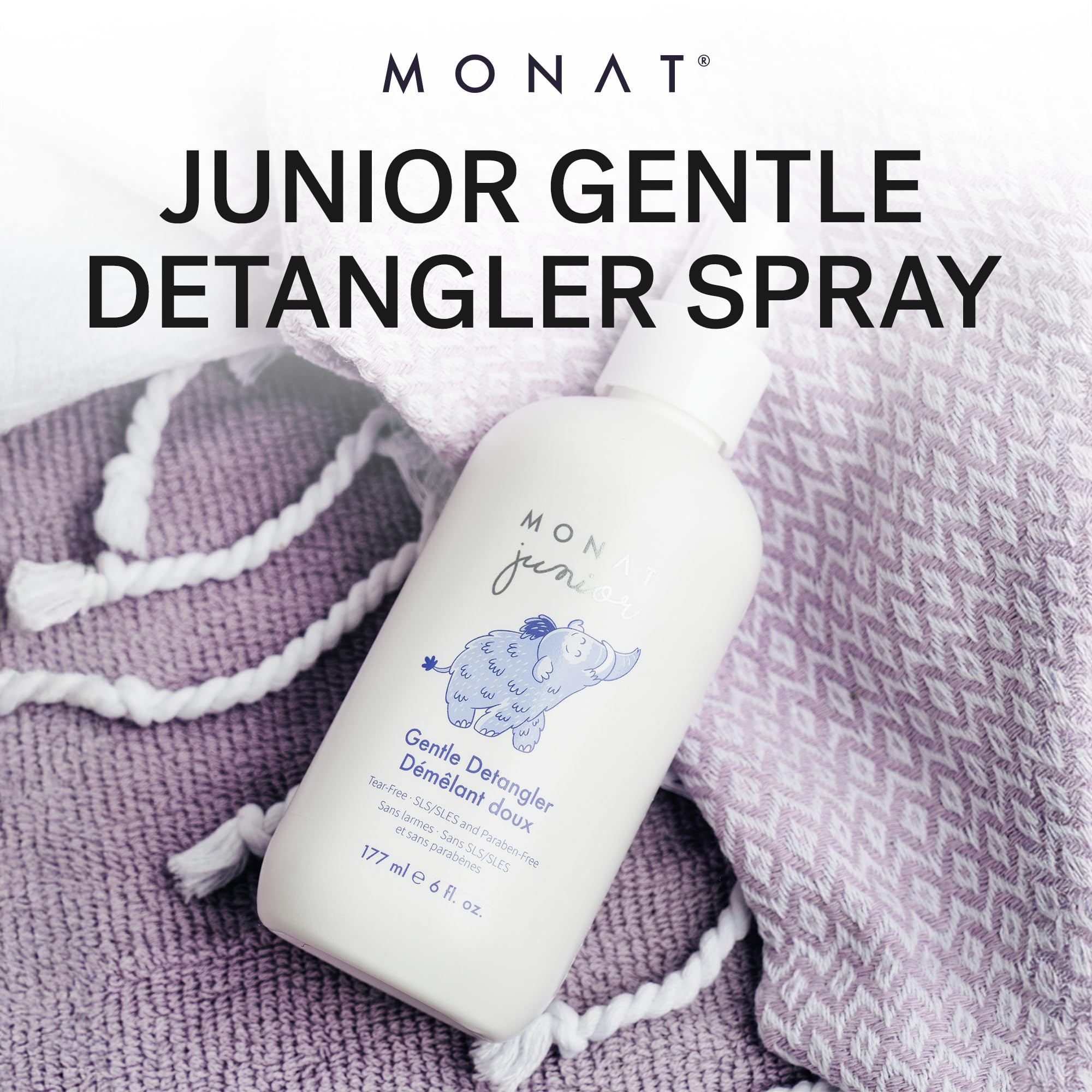 MONAT Junior Gentle Detangler – Tear-Free Kids Hair Detangler, All-Natural, 177 ml