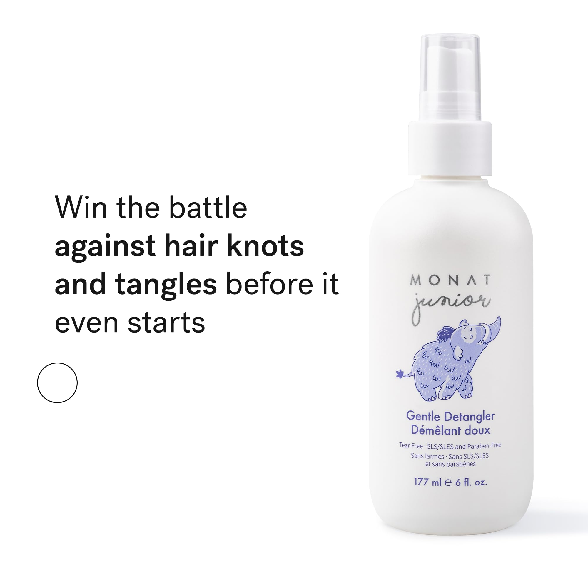 MONAT Junior Gentle Detangler – Tear-Free Kids Hair Detangler, All-Natural, 177 ml