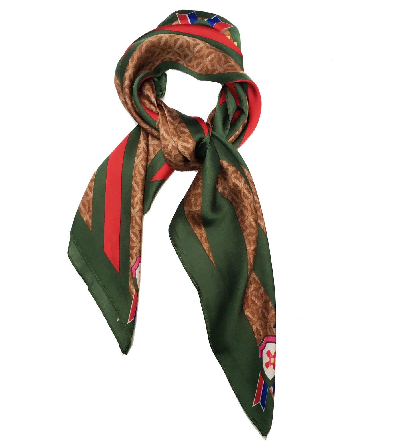 70cm x 70cm Square Scarf Green Brown Monogram Scarf Thin Silky Womens Summer Spring