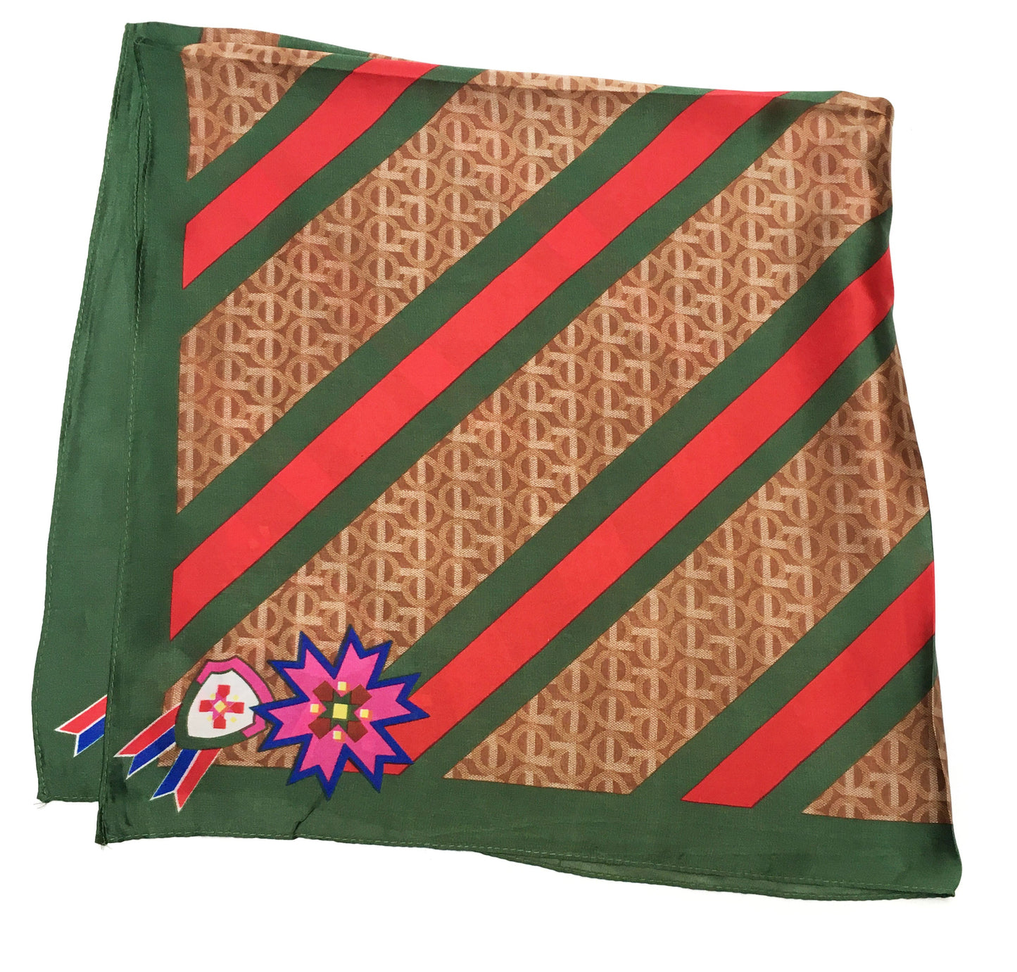 70cm x 70cm Square Scarf Green Brown Monogram Scarf Thin Silky Womens Summer Spring