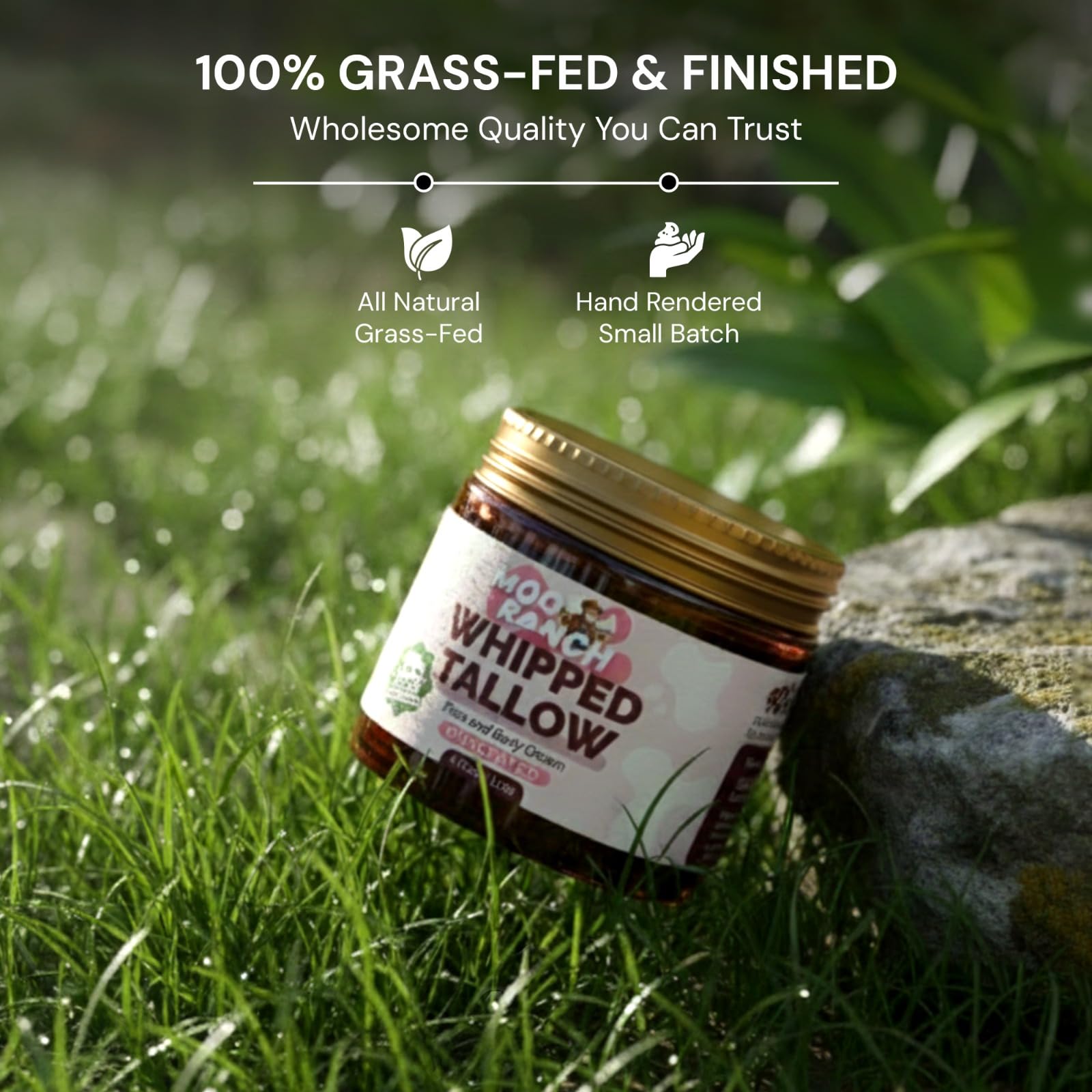 Moo Ranch Whipped Beef Tallow Balm – Grass-Fed Skin Moisturizer with Jojoba, Calendula & Manuka Honey