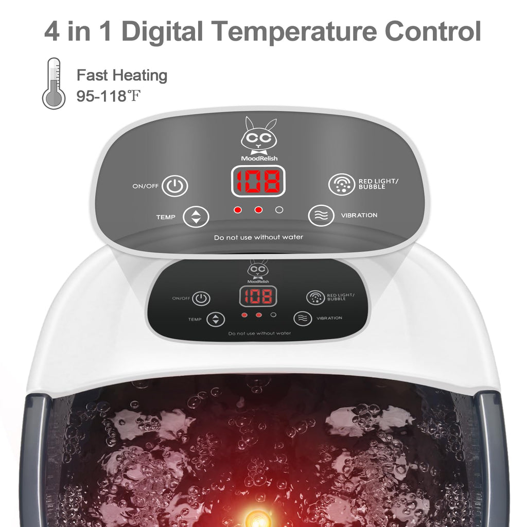MoodRelish Foot Spa Bath Massager with Heat, Bubbles & Jets | Lavender Epsom Salt Soak 16 oz, Infrared Light, 22 Rollers, Adjustable Temp – Grey