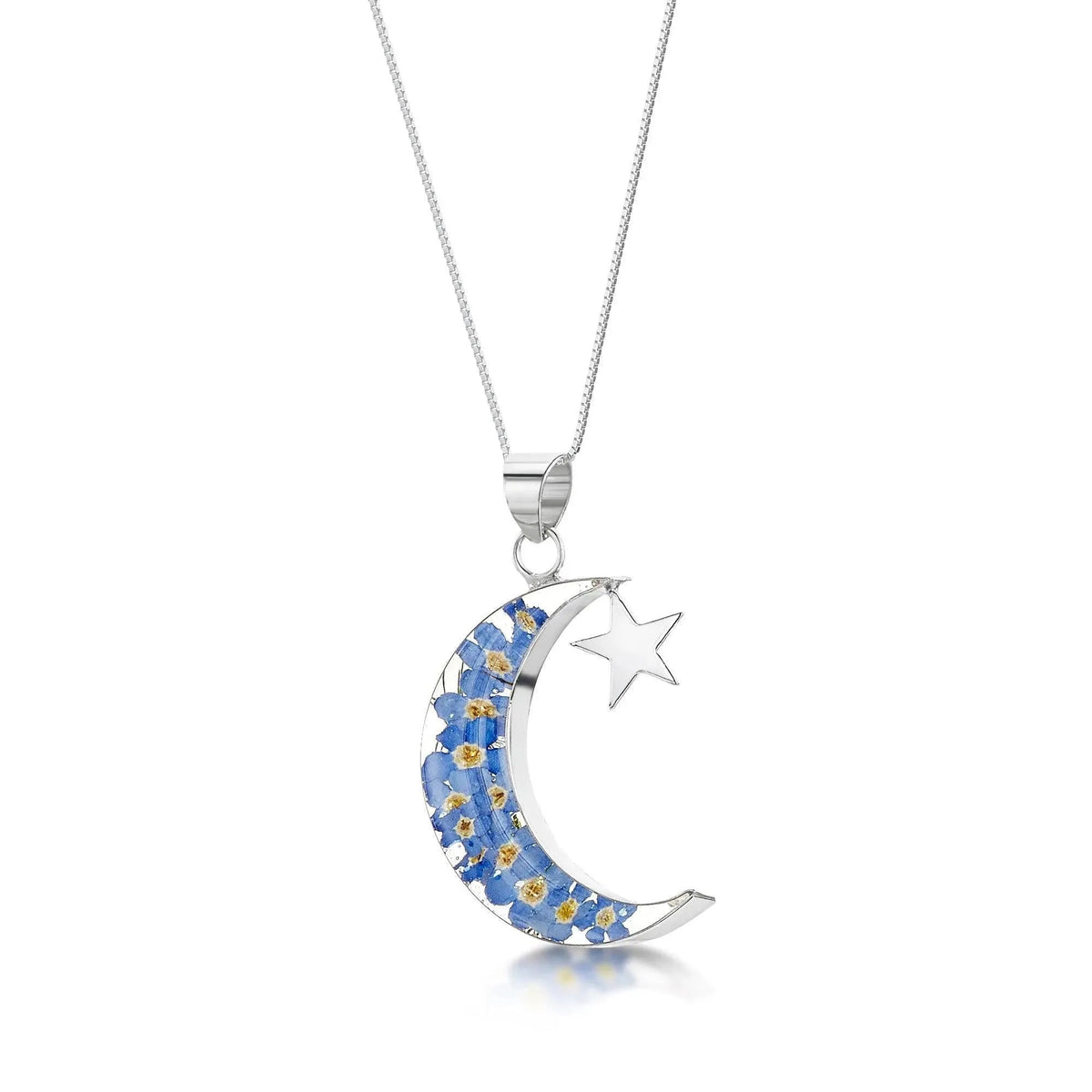 Forget-Me-Not Moon & Star Pendant Necklace