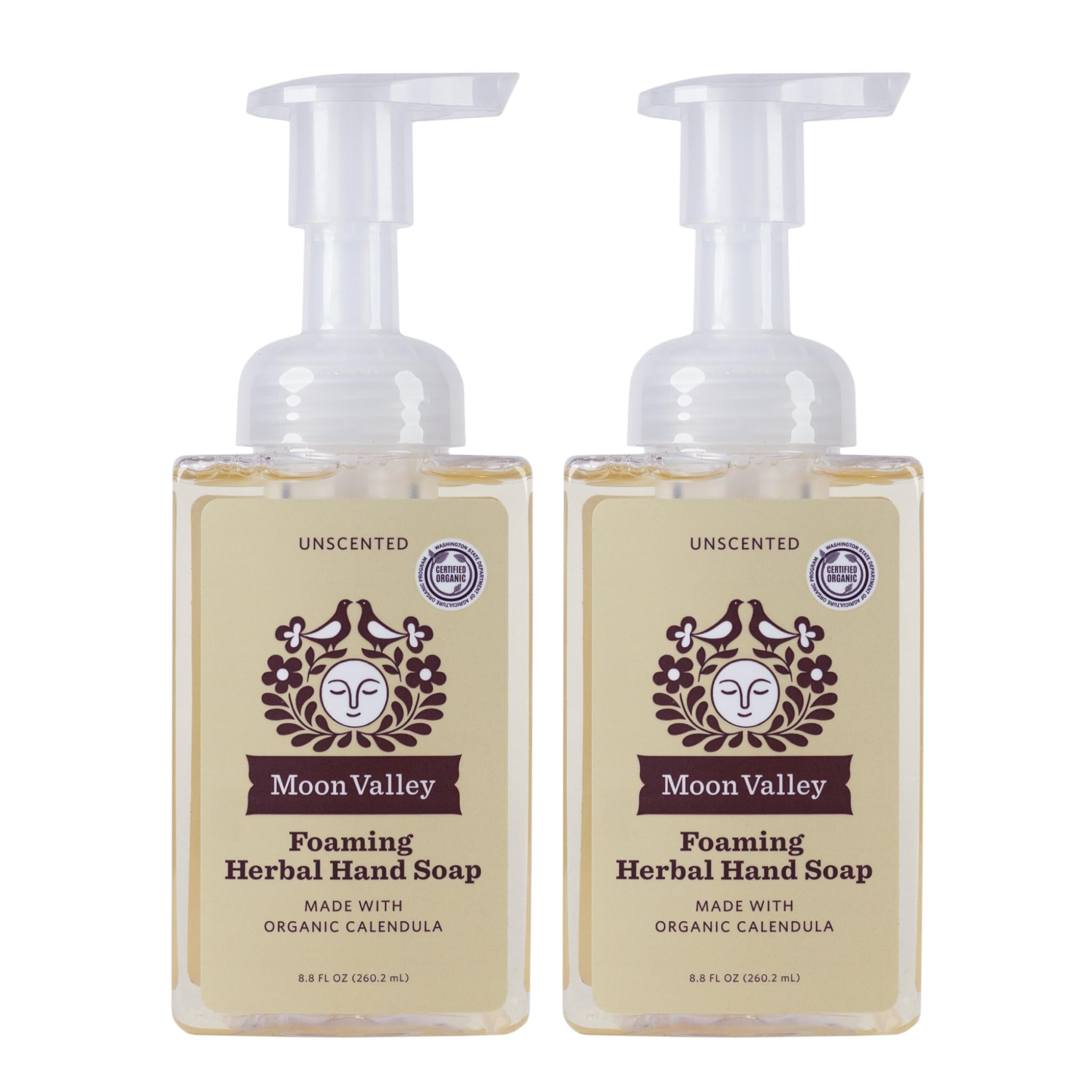 Moon Valley Organics Herbal Foaming Hand Soap – Unscented 2-Pack, Vegan & Recyclable Bottle