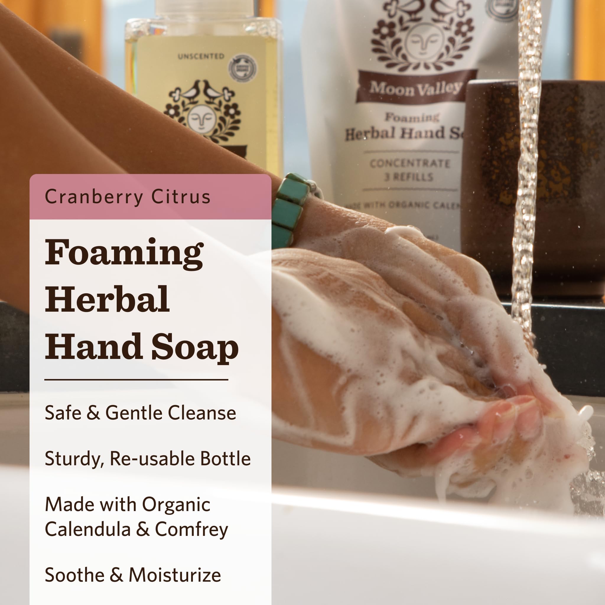Moon Valley Organics Herbal Foaming Hand Soap – Cranberry Citrus, Vegan, Recyclable Bottle (2-Pack)