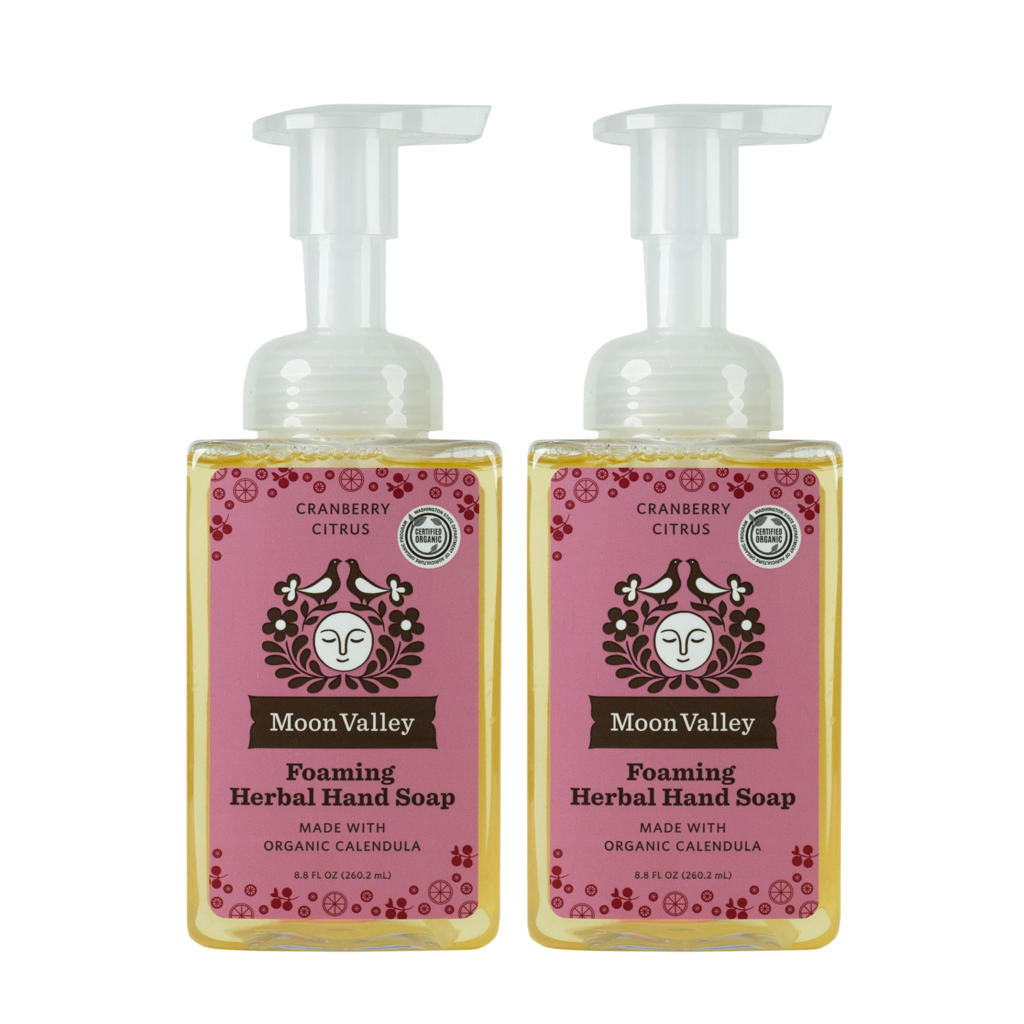 Moon Valley Organics Herbal Foaming Hand Soap – Cranberry Citrus, Vegan, Recyclable Bottle (2-Pack)