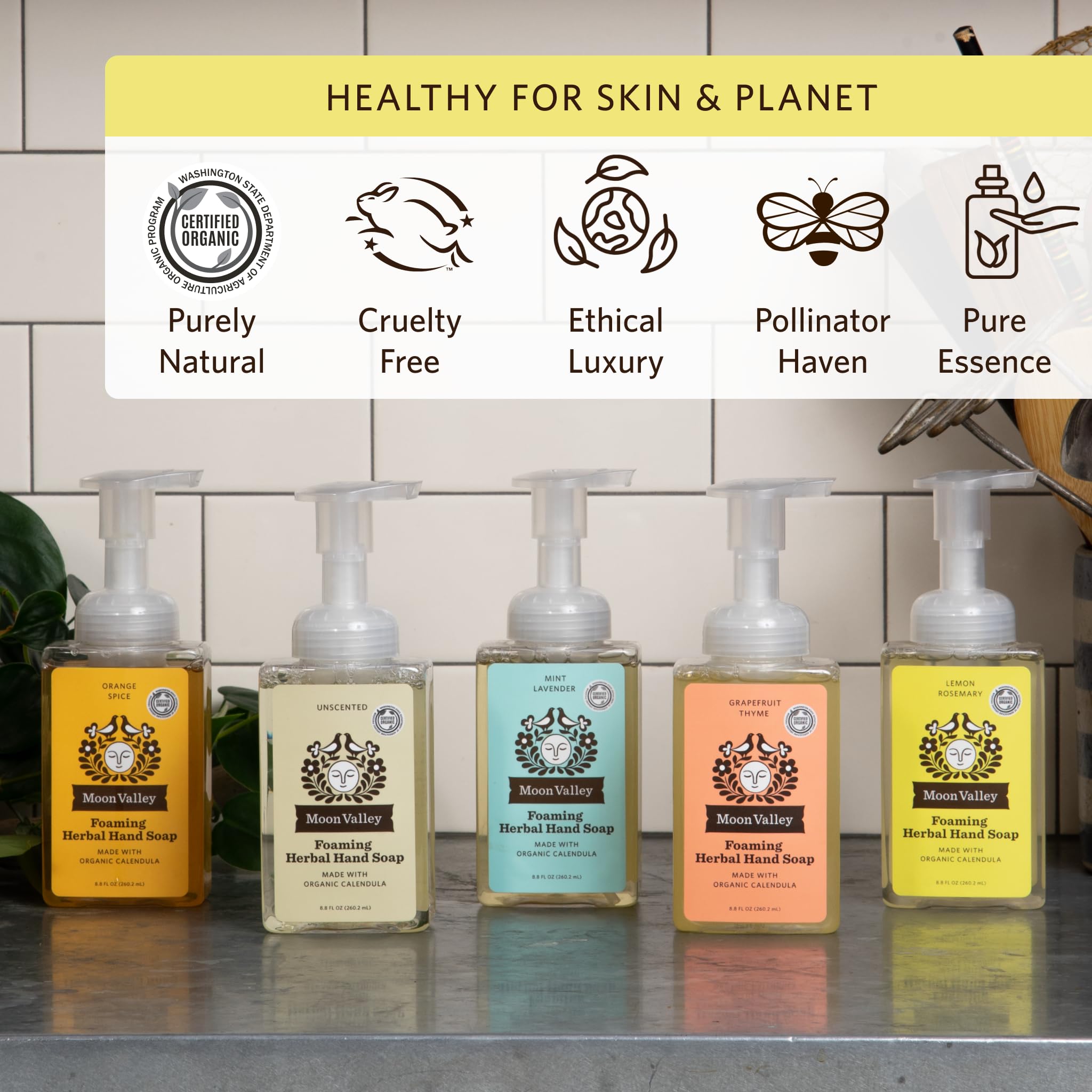 Moon Valley Organics Lemon Rosemary Foaming Hand Soap – Two Pack, Vegan & Recyclable Bottles